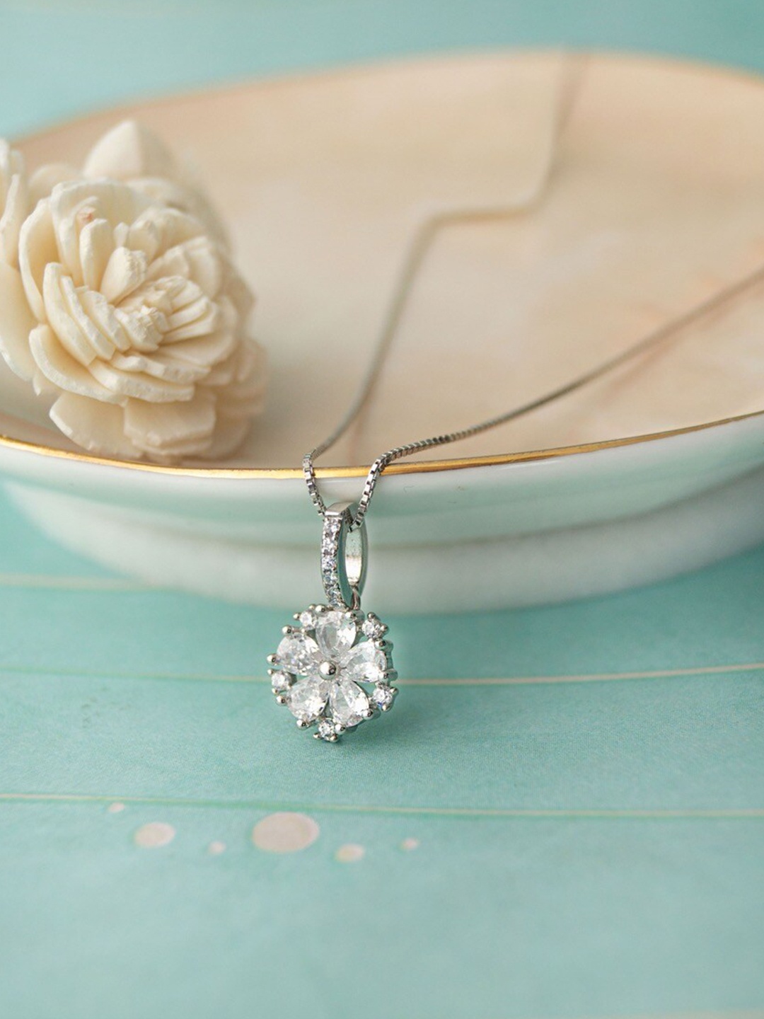 

MANNASH Silver-Toned & White 925 Sterling Silver Rhodium-Plated Chain