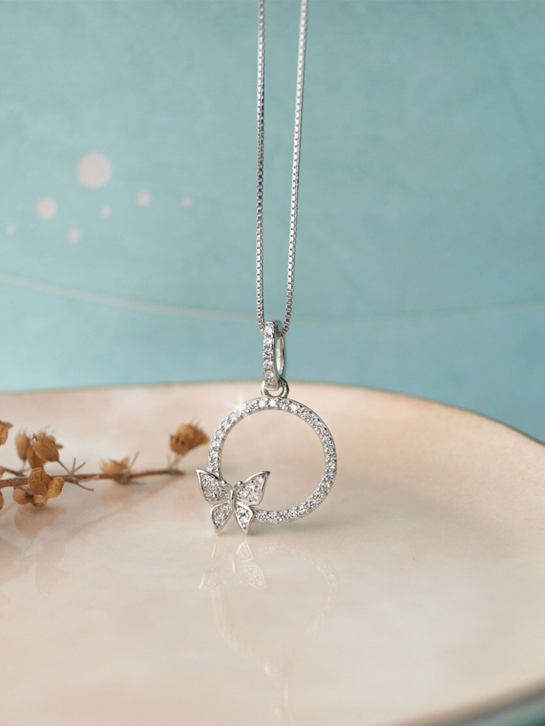 

MANNASH Silver-Toned & White 925 Sterling Silver Rhodium-Plated Chain