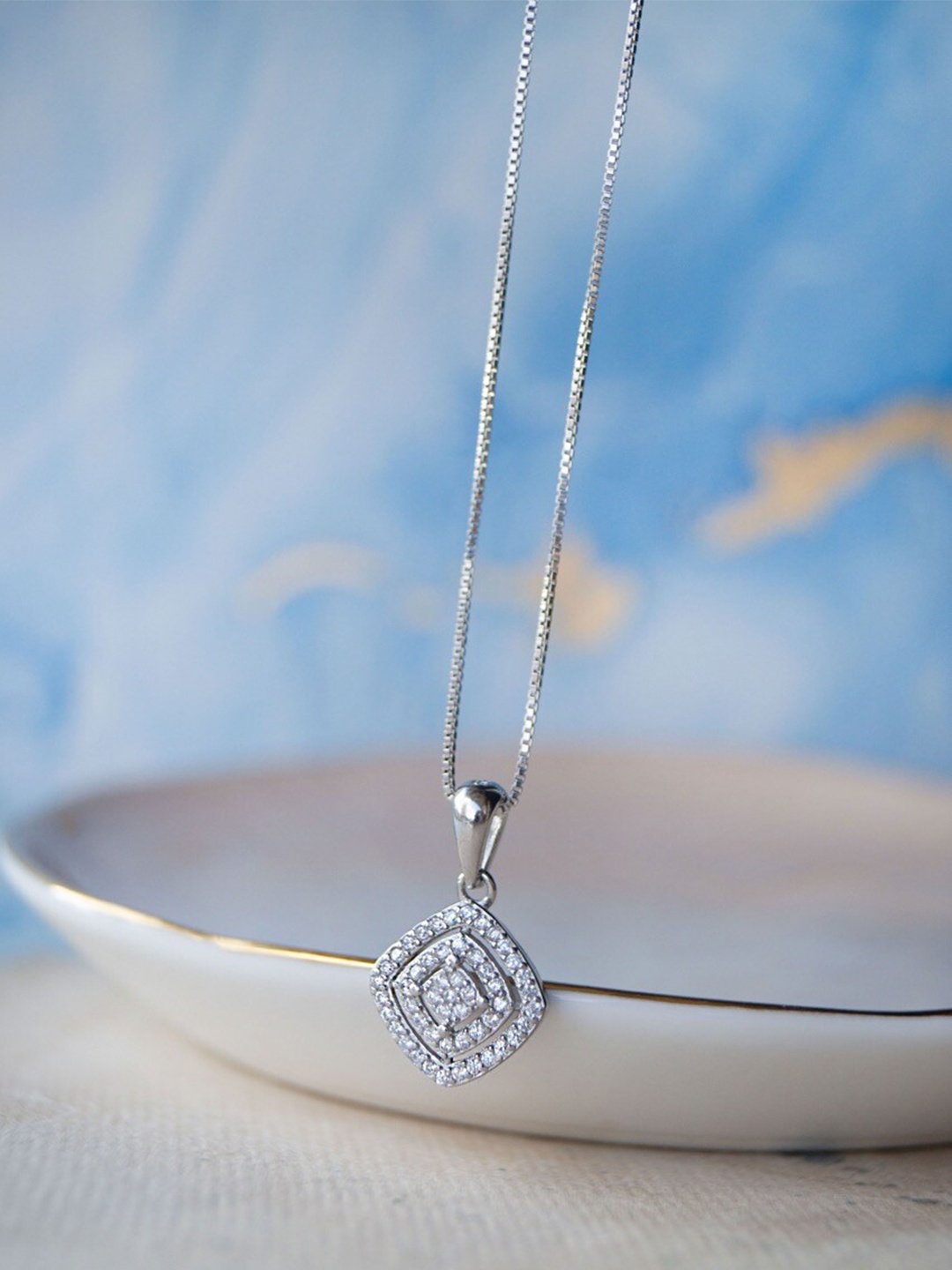 

MANNASH Silver-Toned & White 925 Sterling Silver Rhodium-Plated Chain