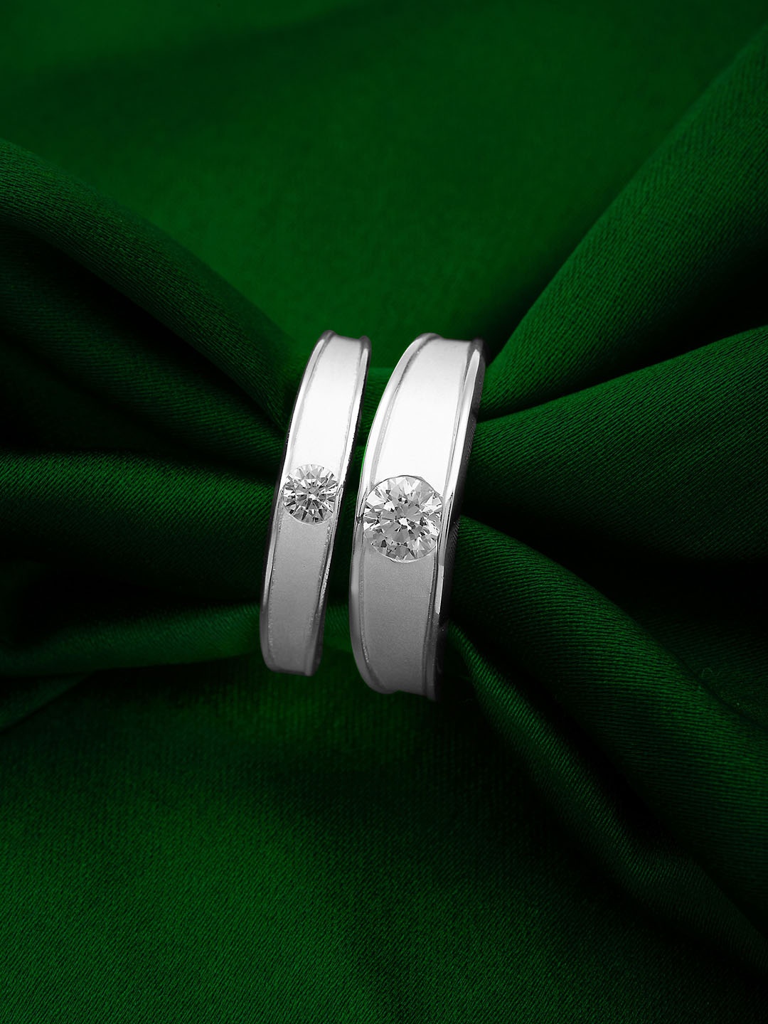 

SILBERRY Set Of 2 925 Sterling Silver Rhodium-Plated White Adjustable Couple Finger Rings