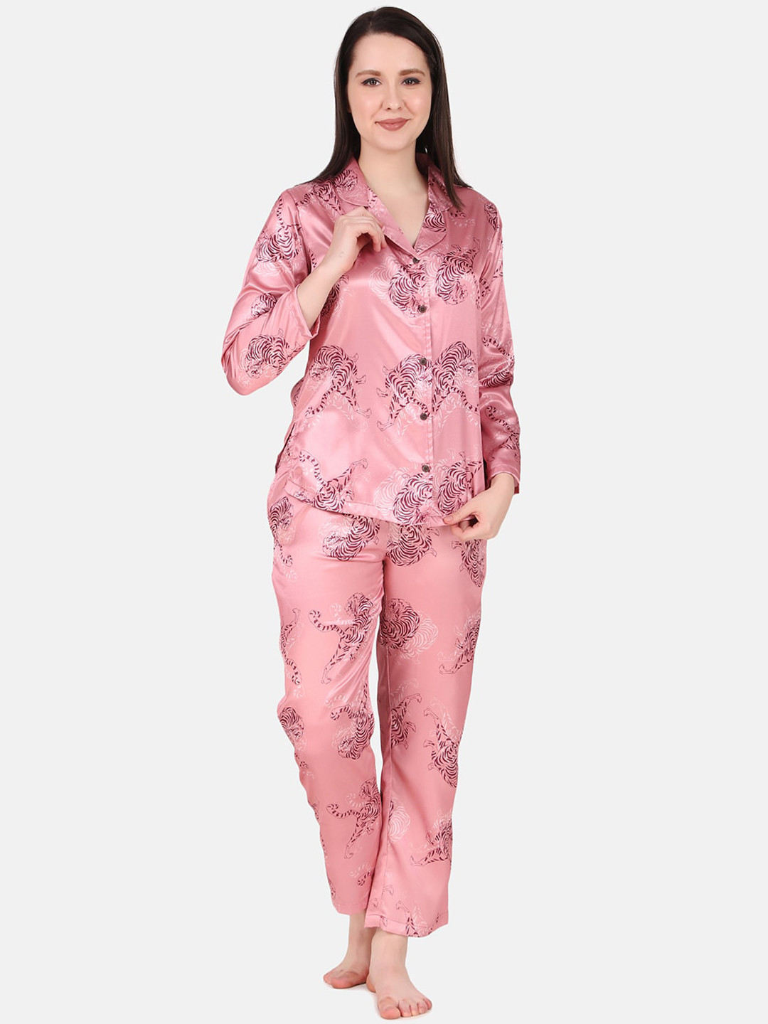 

Masha Women Pink & White Printed Night suit