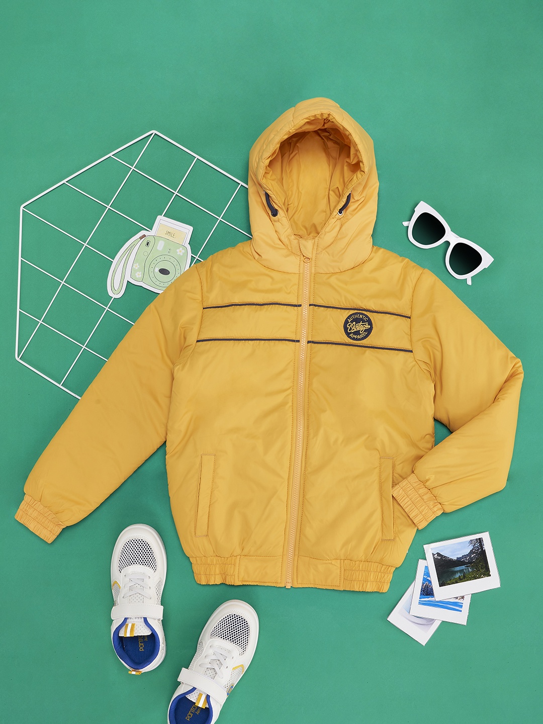 

Pantaloons Junior Boys Yellow Bomber Hooded Jacket