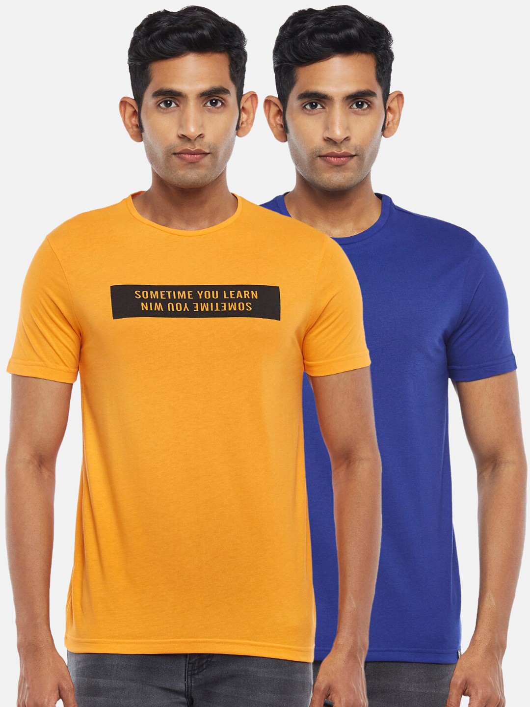 People Pack Of 2 Typography Printed Slim Fit Cotton T-shirt, Orange