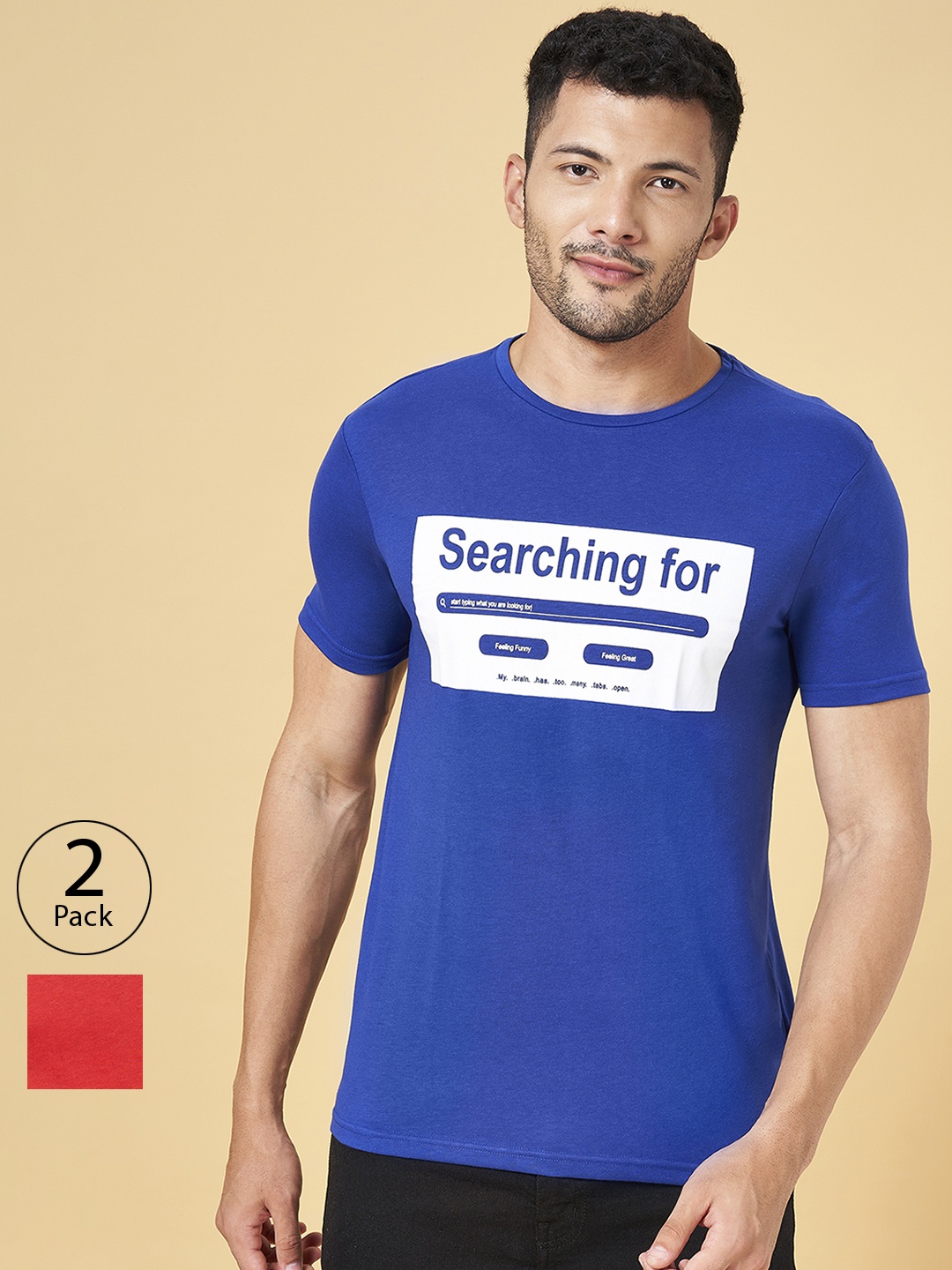 

People Pack Of 2 Typography Printed Slim Fit Cotton T-shirt, Blue