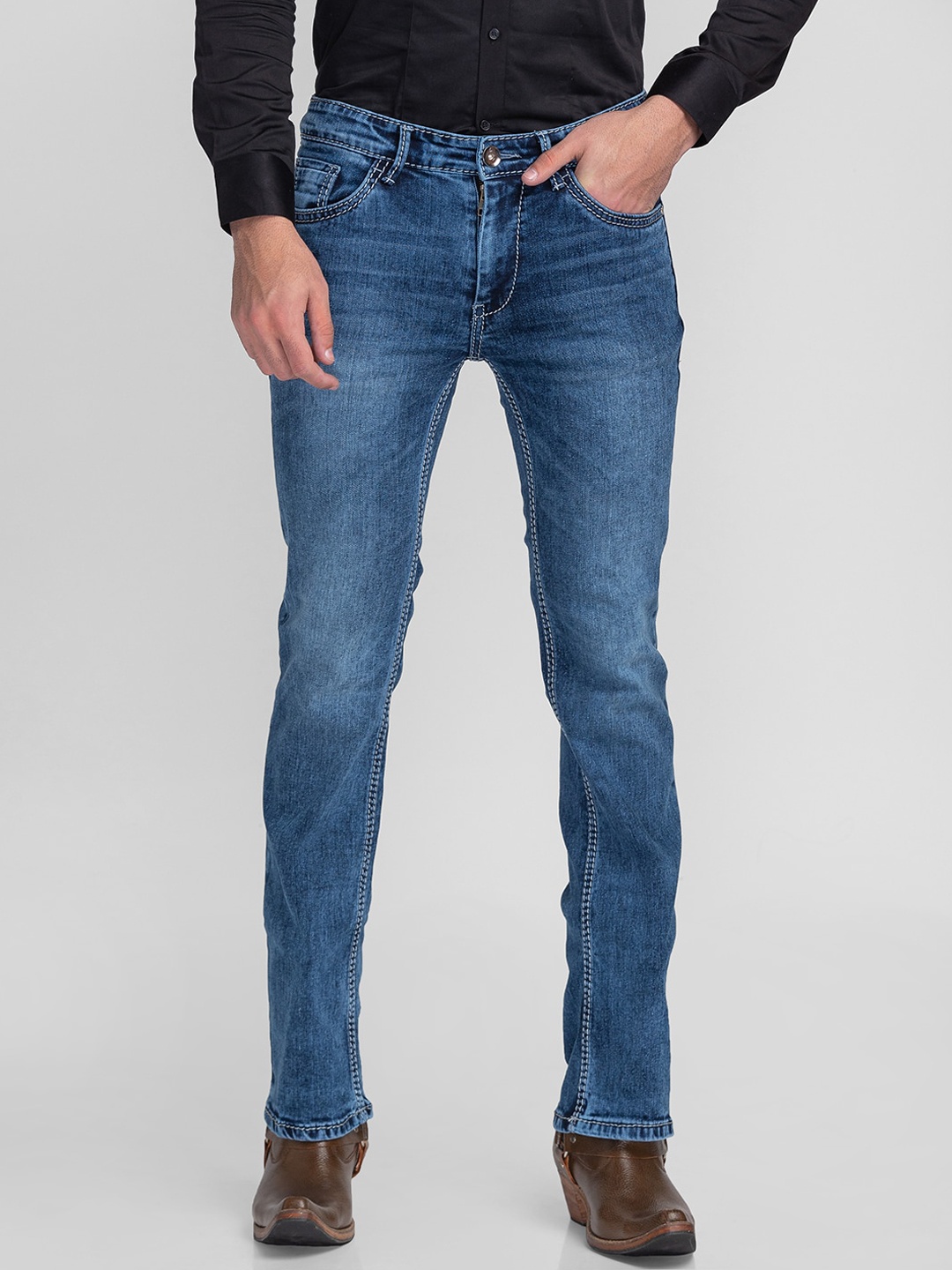 

mode de base Men Blue Bootcut Heavy Fade Stretchable Cotton Jeans