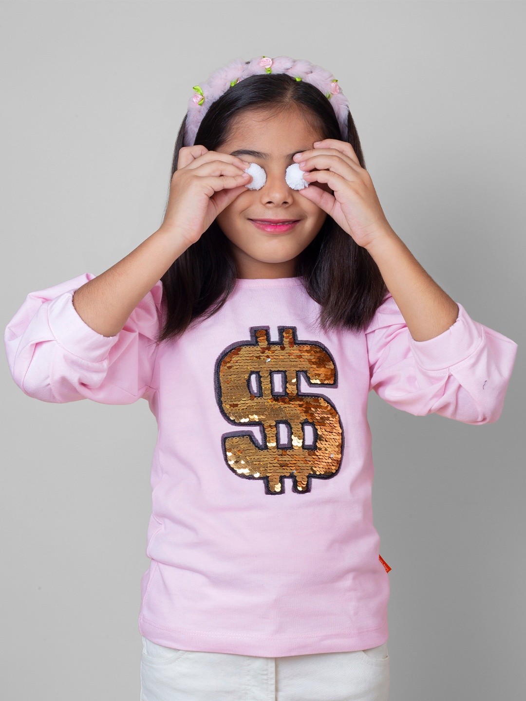 

Little Carrot Girls Pink & Brown Pure Cotton Sequinned Top