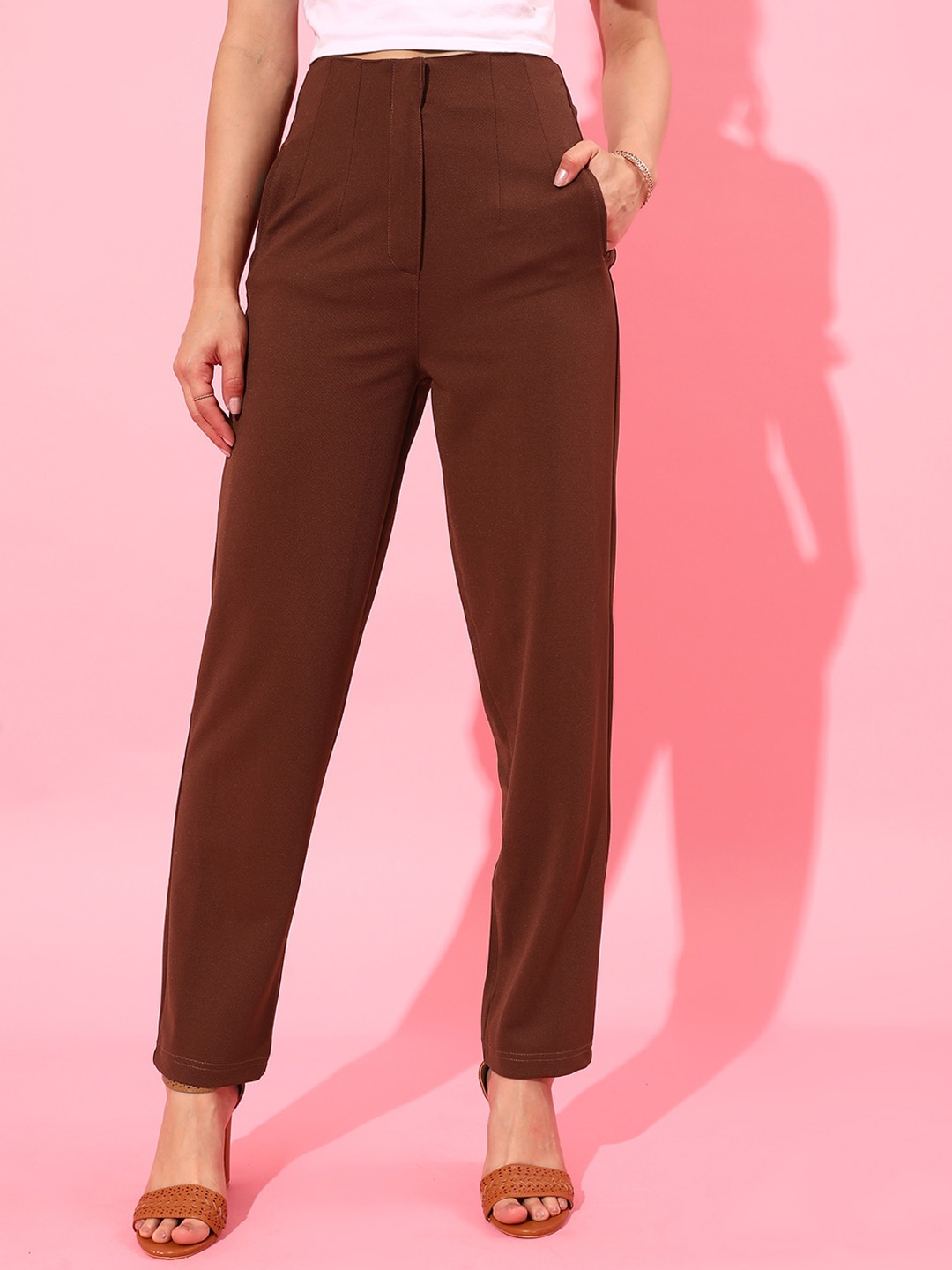 

STREET 9 Women Brown Straight Fit High-Rise Culottes Trousers