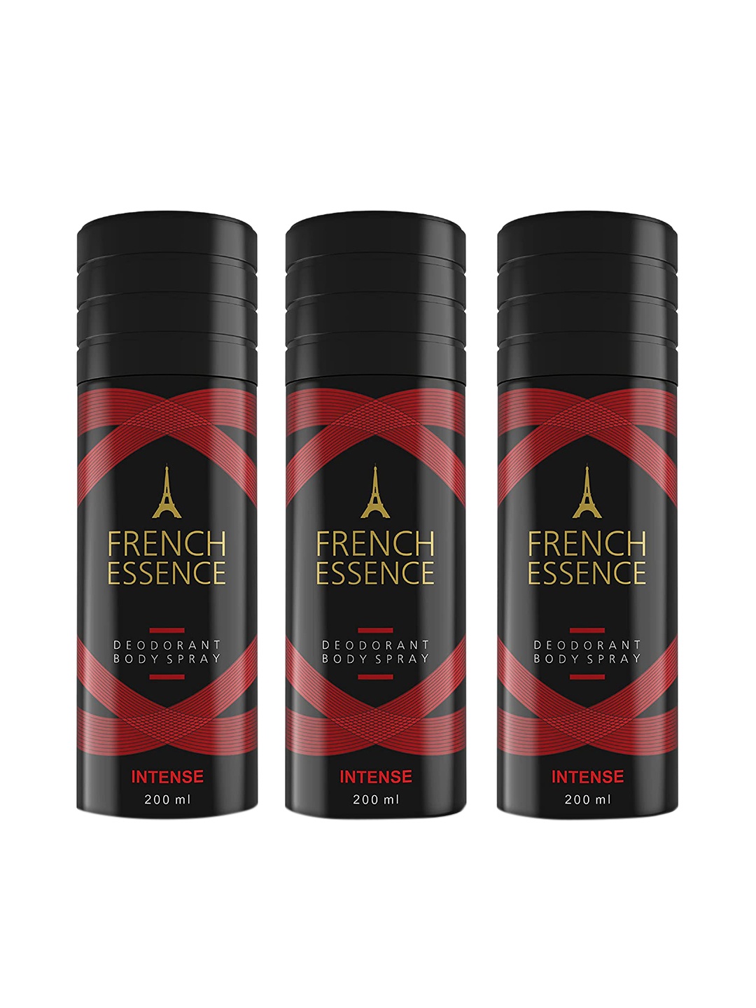 

FRENCH ESSENCE Set of 3 Intense Deodorant Body Spray 200 ml Each, Red