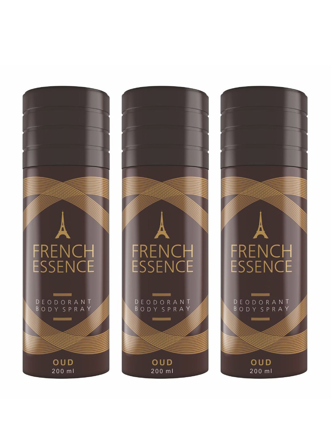 

FRENCH ESSENCE Set of 3 Oud Deodorant Body Spray 200 ml Each, Brown