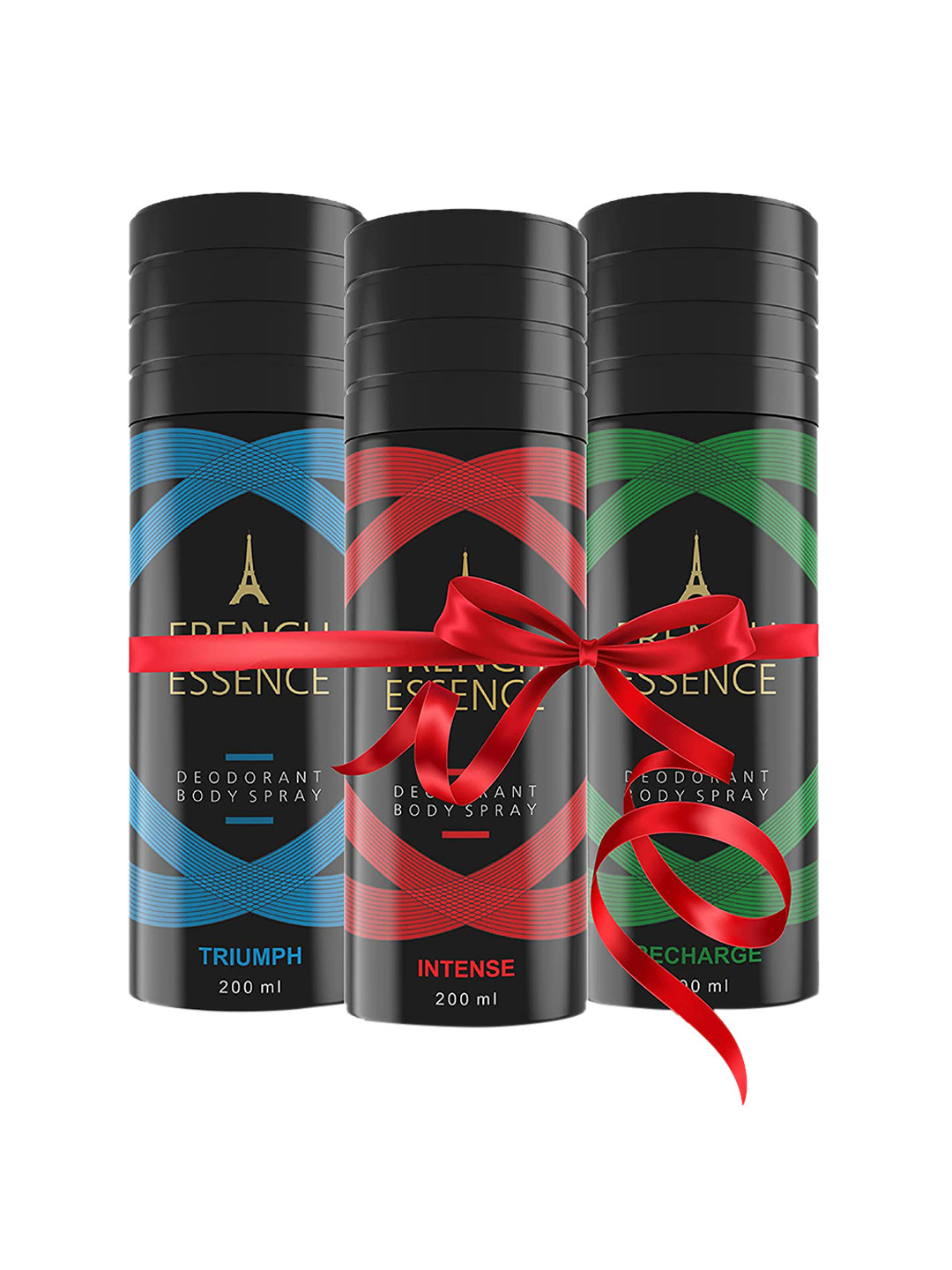 

FRENCH ESSENCE Set of 3 Deodorant Body Sprays 200 ml Each -Triumph + Intense + Recharge, Blue
