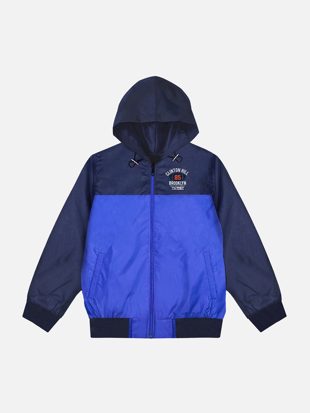 

YK Boys Navy Blue & Blue Colourblocked Lightweight Hooded Bomber Jacket