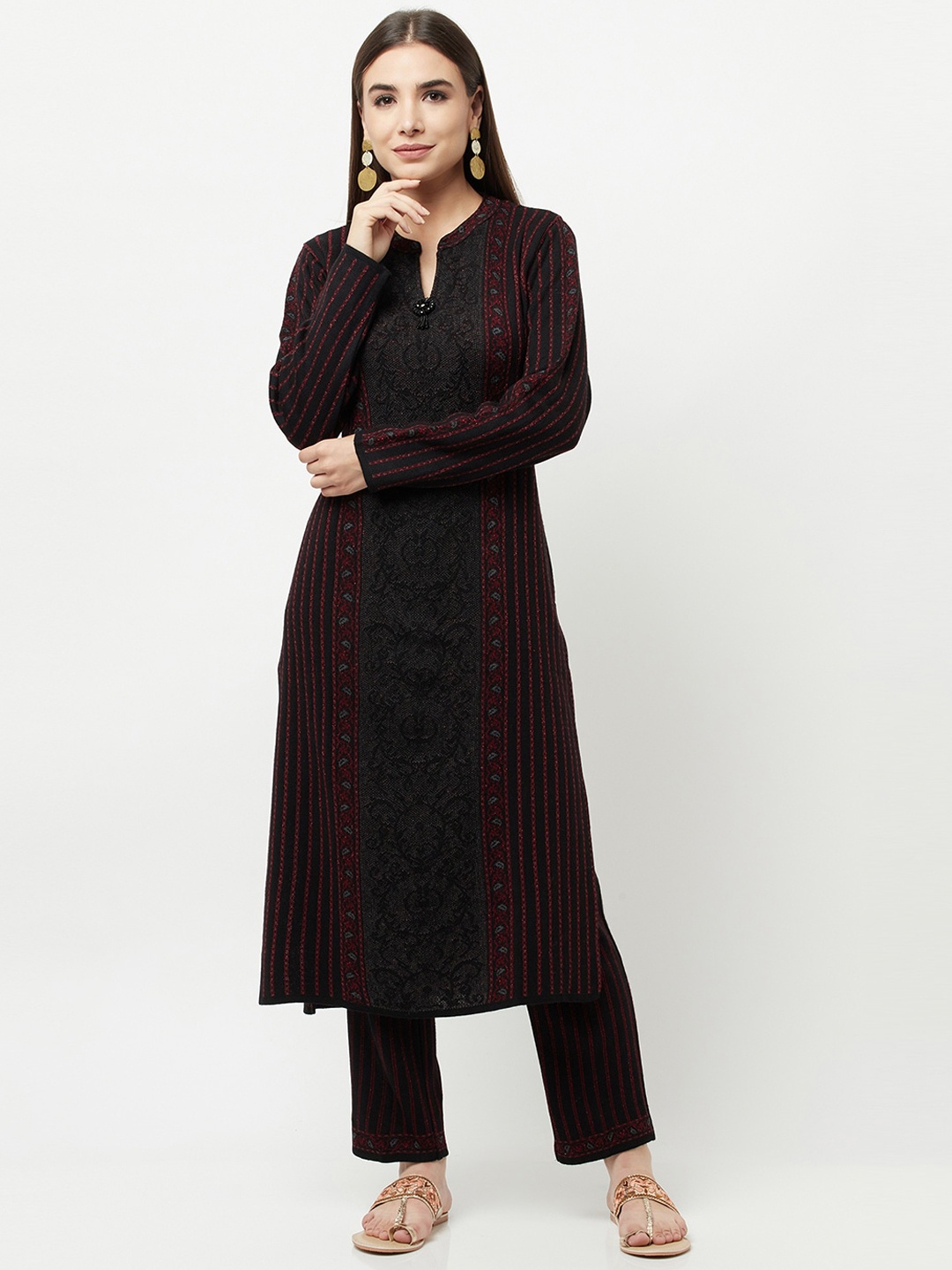 

Knitstudio Women Black Floral Kurta with Trousers