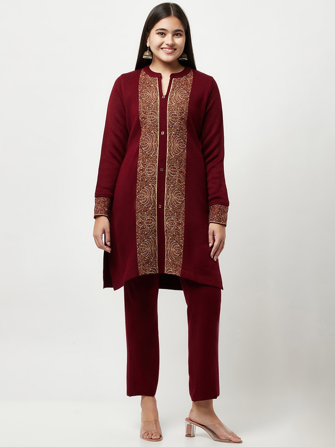 

Knitstudio Women Maroon Floral Kurti with Trousers