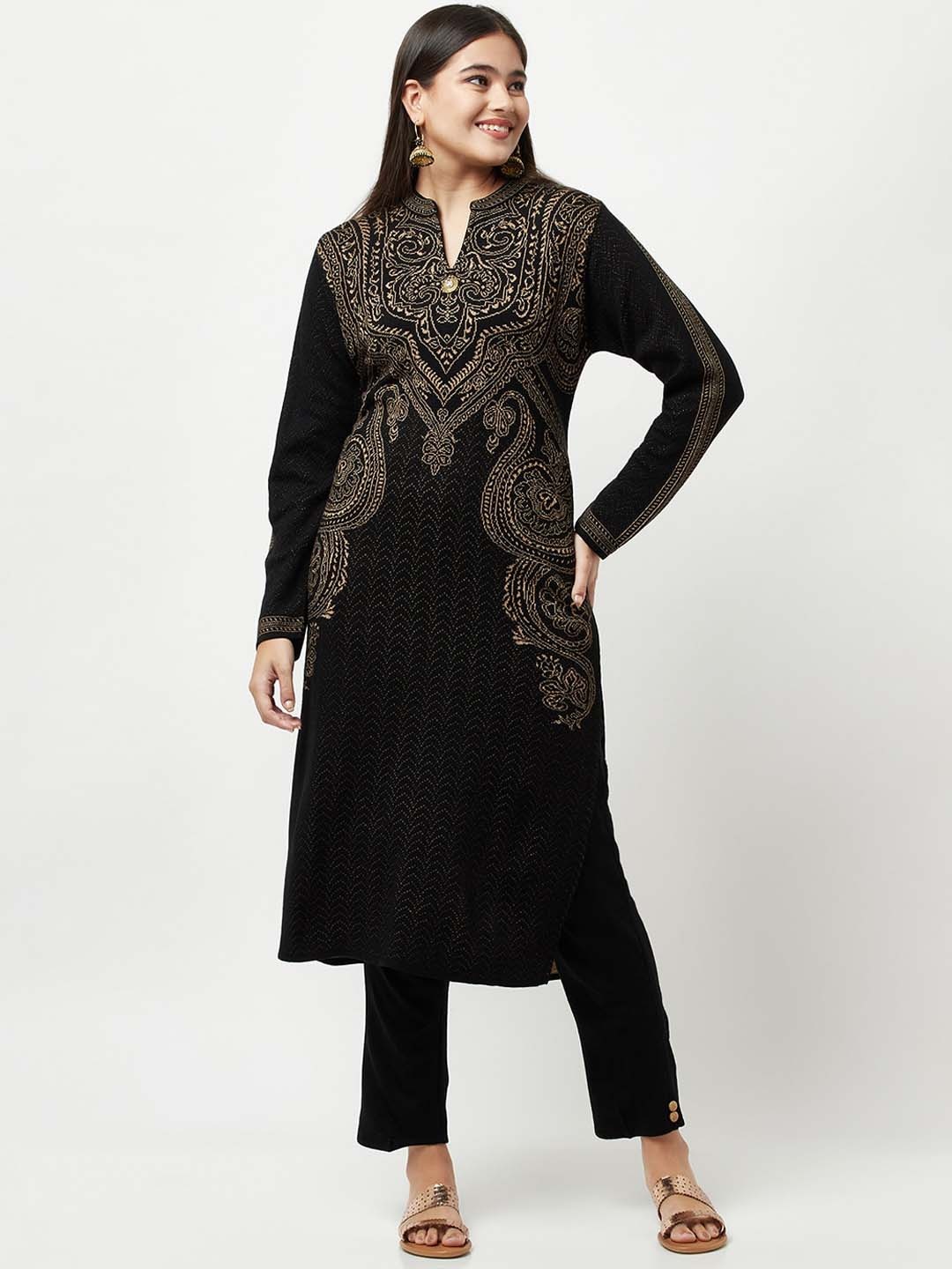 

Knitstudio Women Black Ethnic Motifs Kurta with Trousers