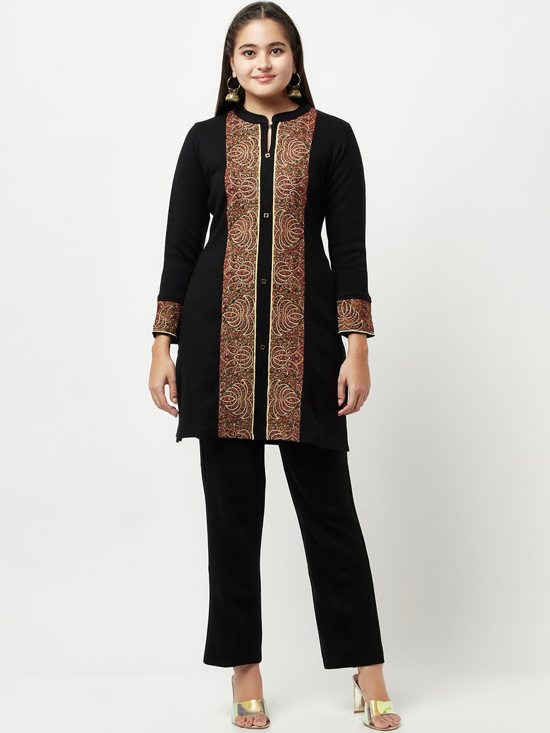 

Knitstudio Women Black Ethnic Motifs Kurti with Trousers