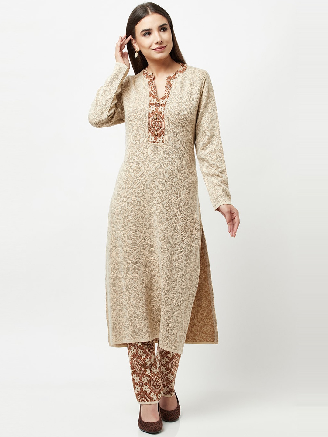 

Knitstudio Women Beige Kurta with Trousers