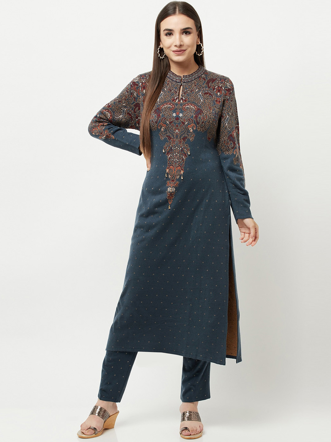 

Knitstudio Women Teal Ethnic Motifs Kurta with Trousers