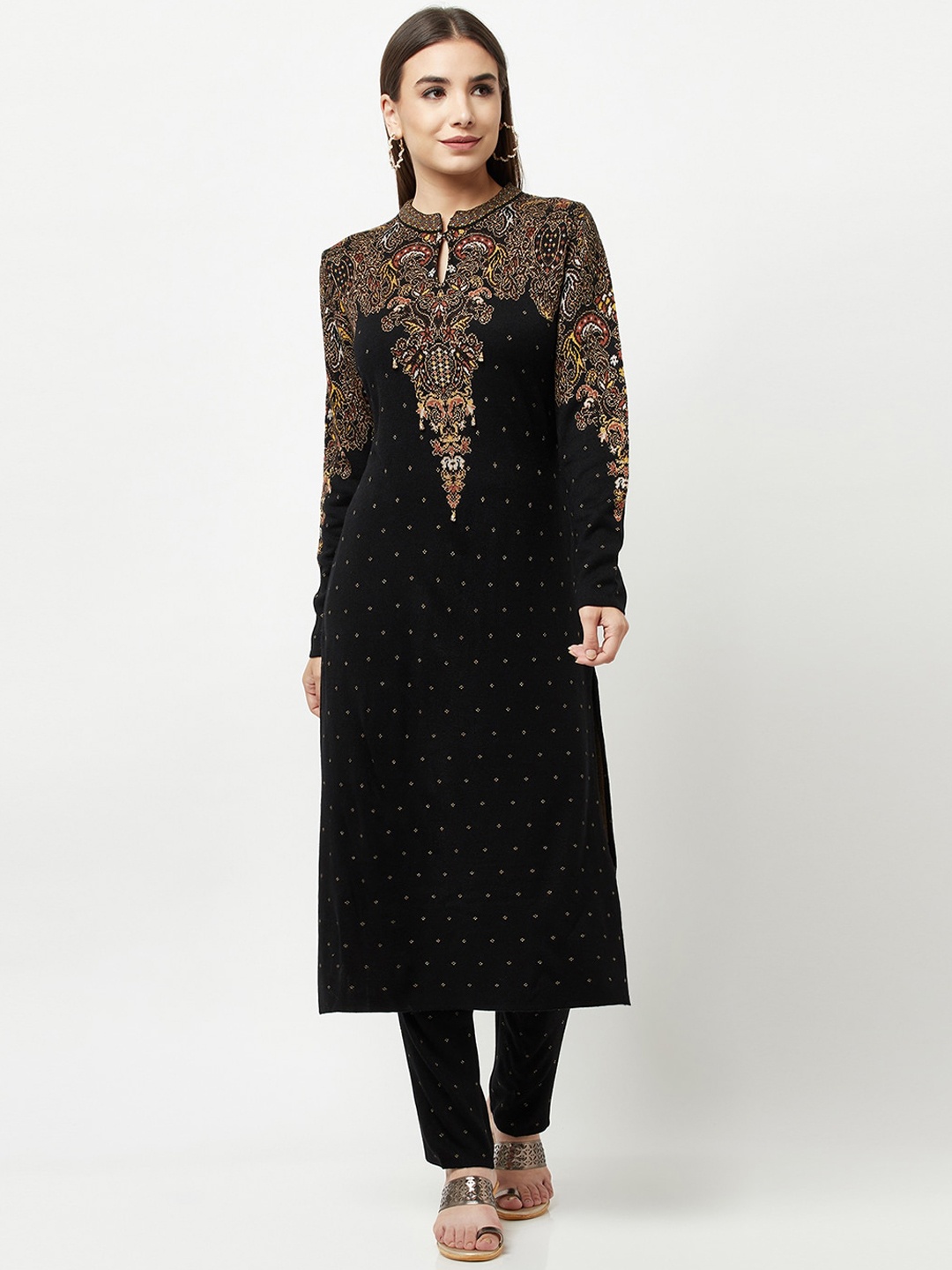 

Knitstudio Women Black Ethnic Motifs Kurta with Trousers