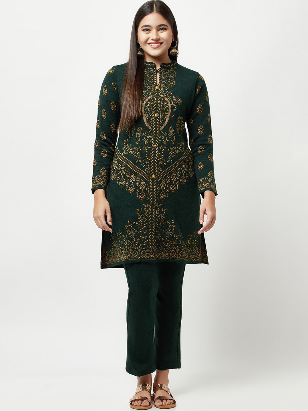 

Knitstudio Women Green Ethnic Motifs Kurta with Trousers
