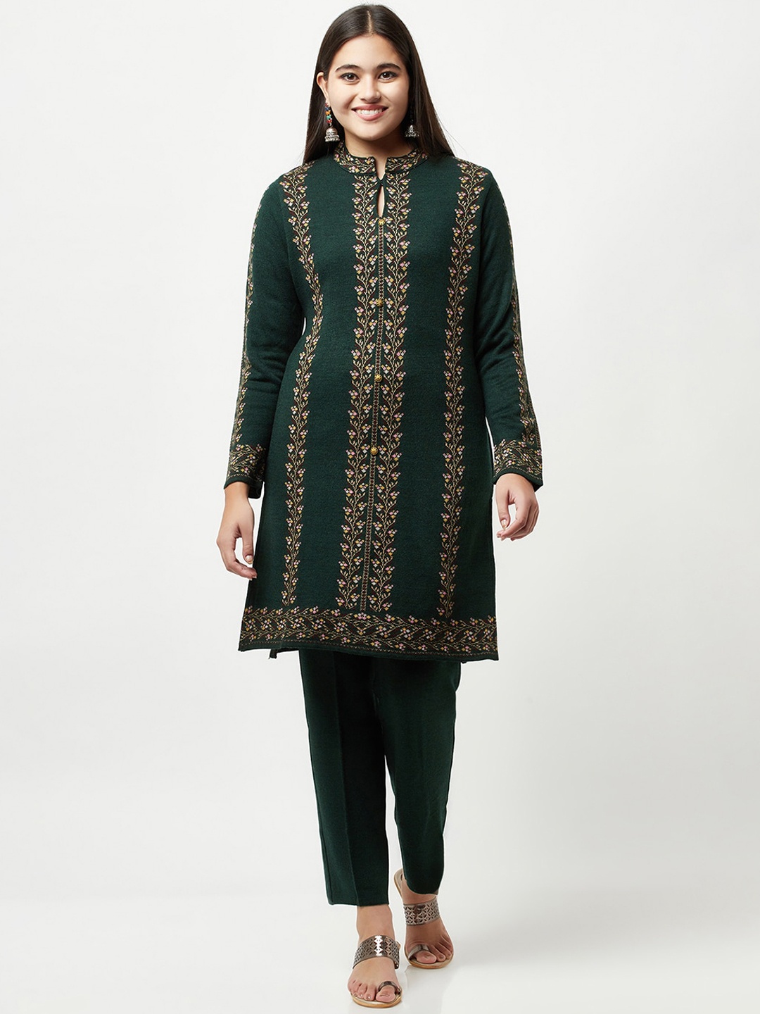 

Knitstudio Women Green Floral Kurta with Trousers