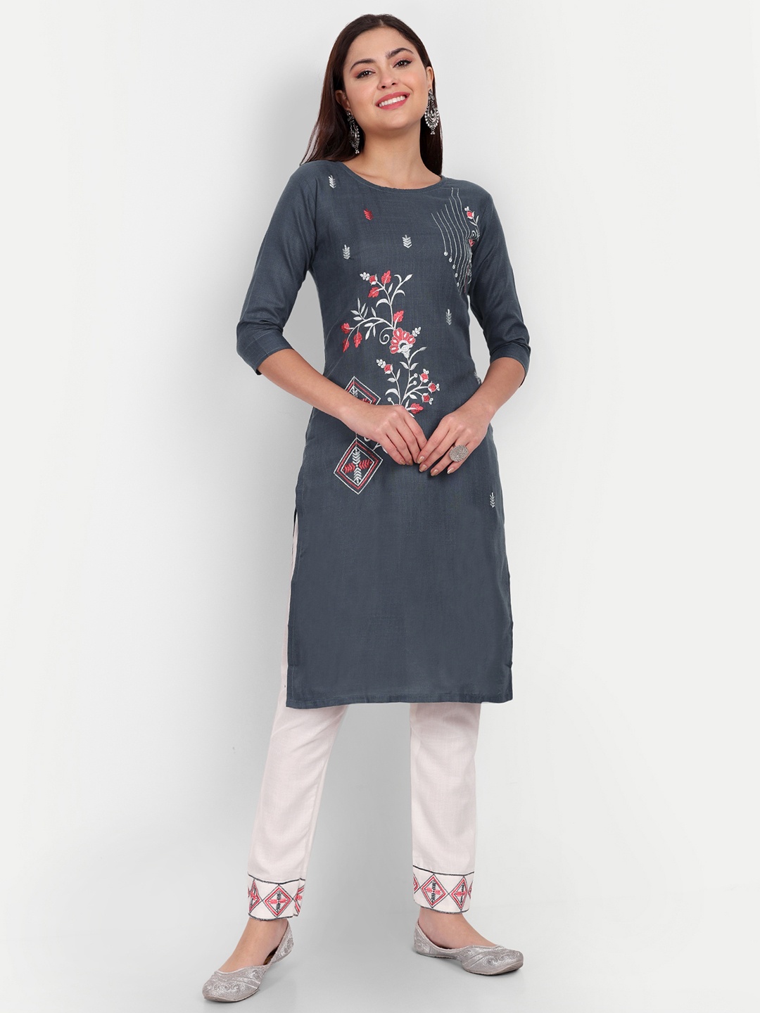 

Paramparik Textile Women Blue Embroidered Kurta with Trousers