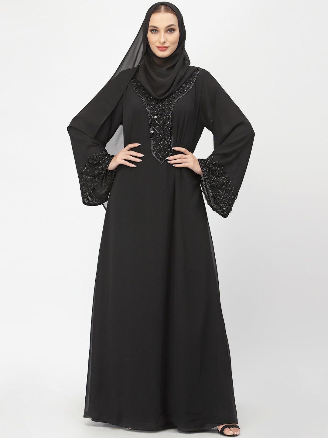 

Just Wow Women Black Embellished Burqa