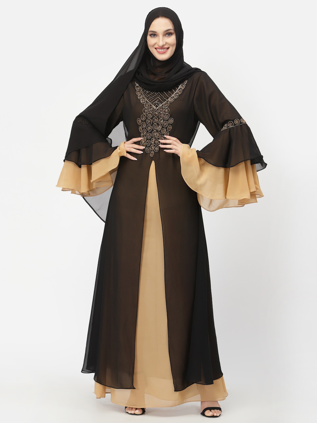 

Just Wow Women Black & Beige Embellished Abaya Burqa