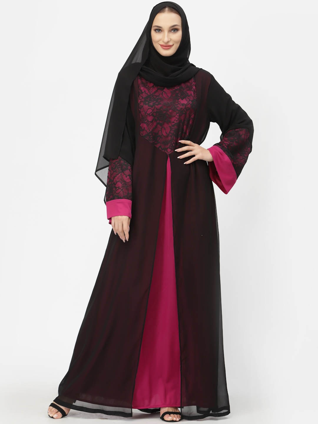 

Just Wow Women Black & Pink Solid Abaya Burqas