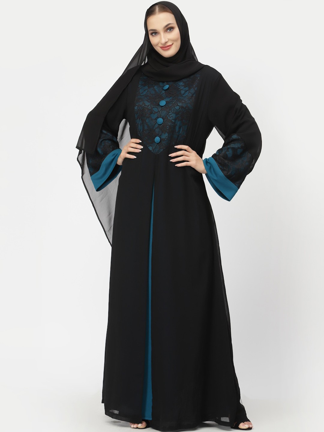 

Just Wow Women Black Solid Abaya Burqa With Scarf