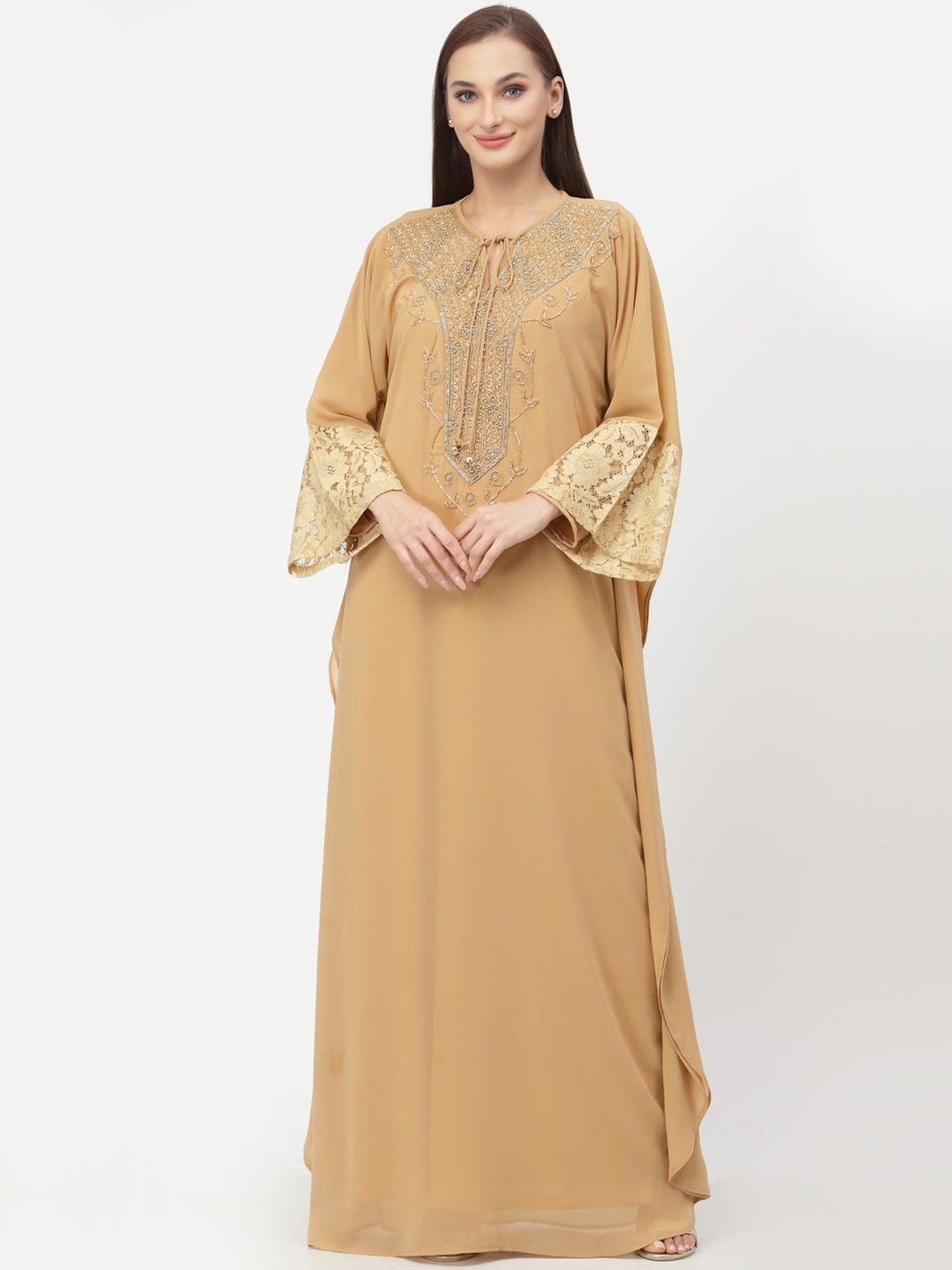 

Just Wow Women Beige Embellished Abaya Burqa