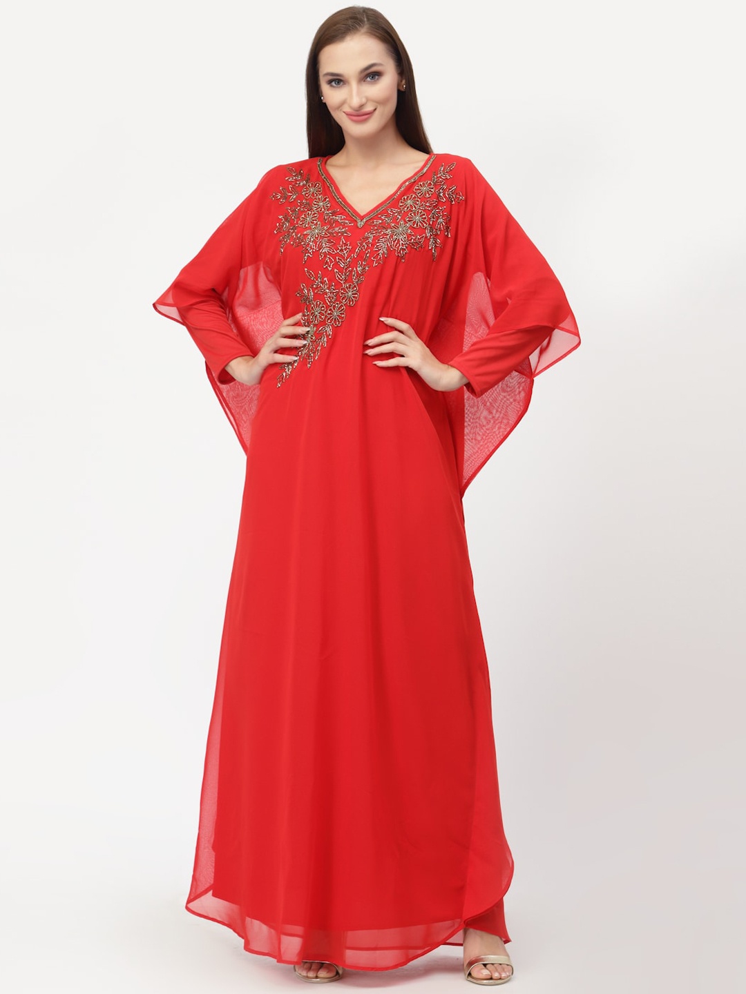 

Just Wow Women Red Embellished Abaya Burqa
