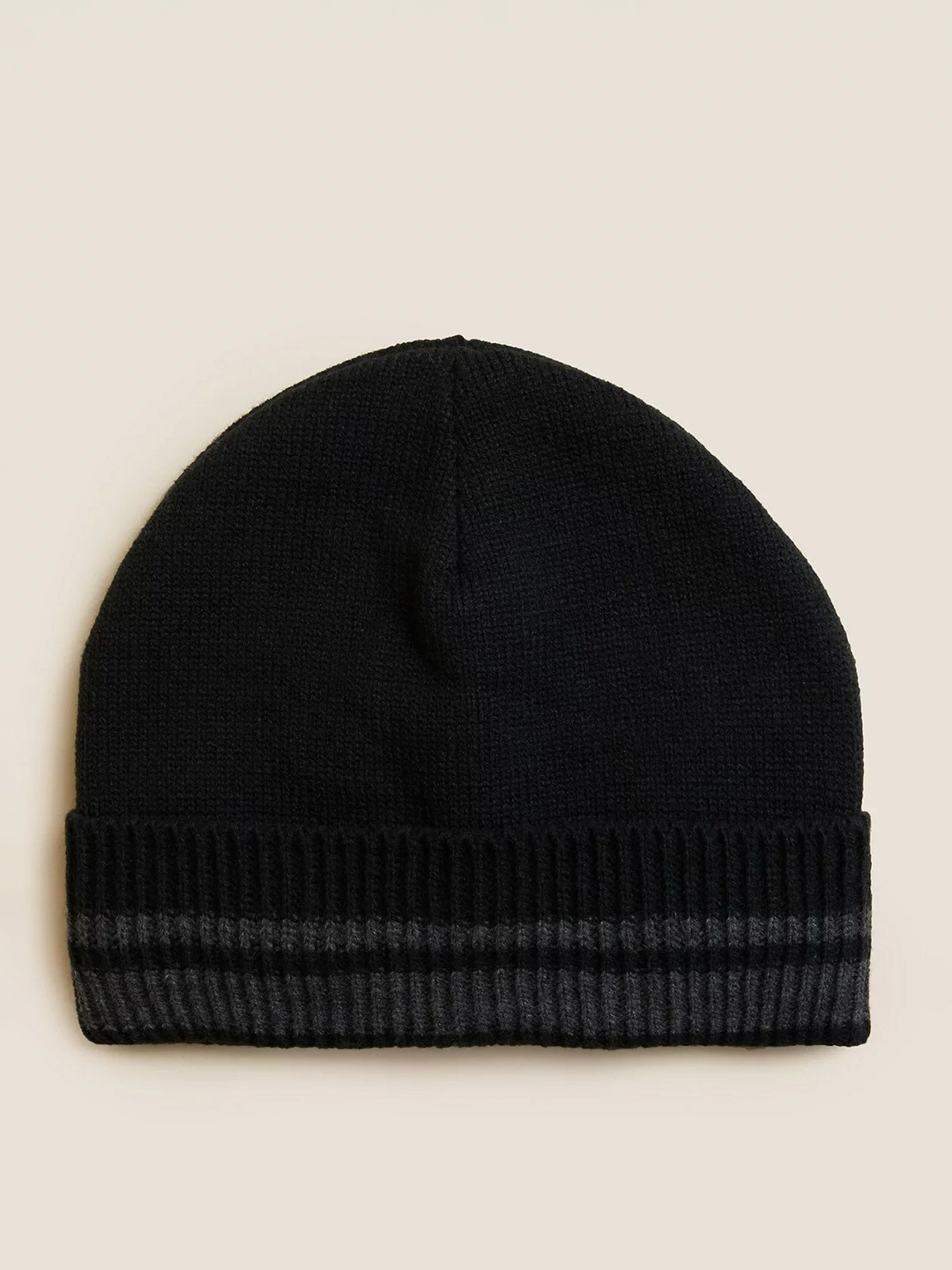 

Marks & Spencer Men Black & Grey Acrylic Beanie