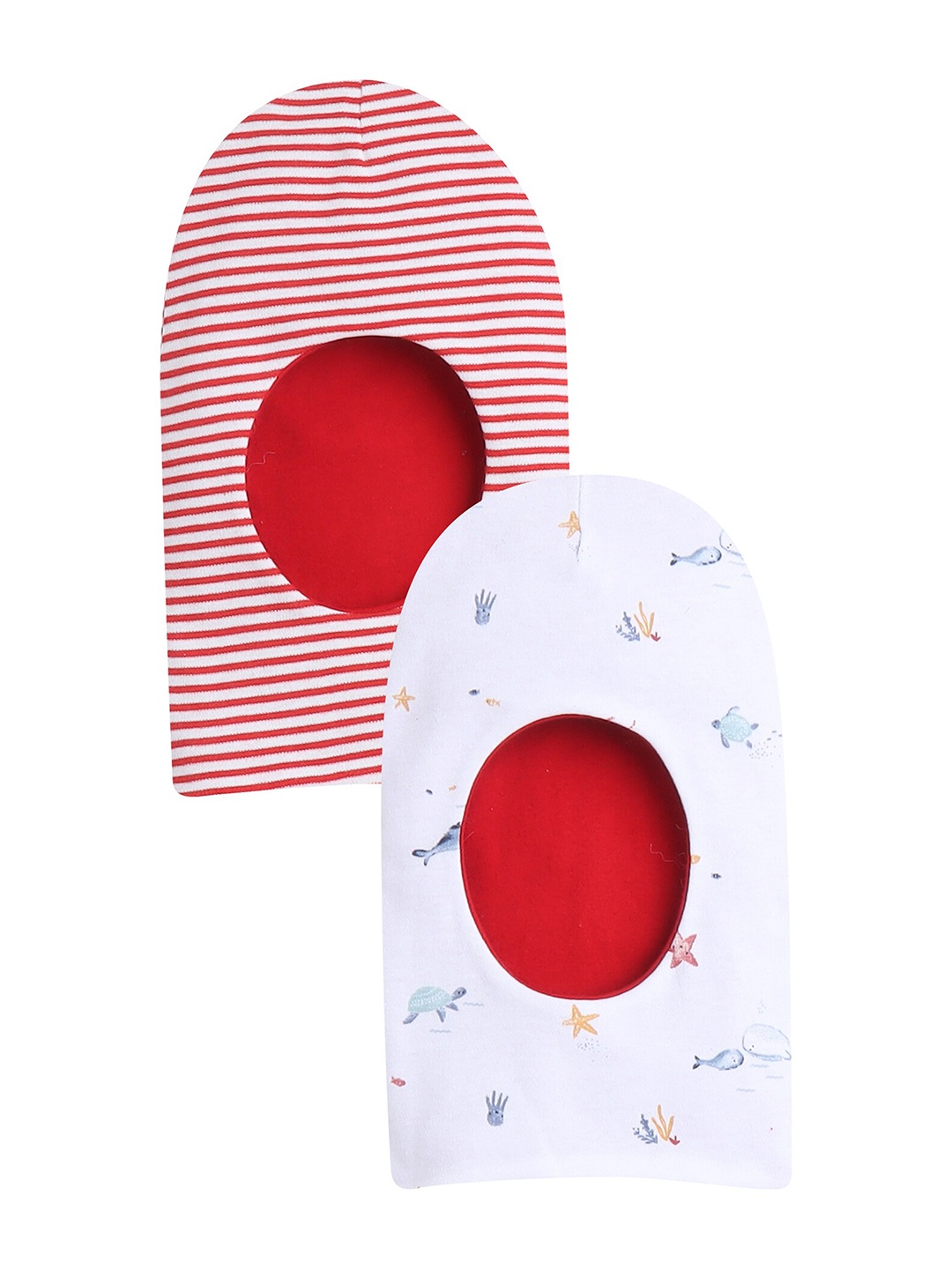 

BUMZEE Boys Red & White Pack of 2 Printed Reversible Monkey Cap