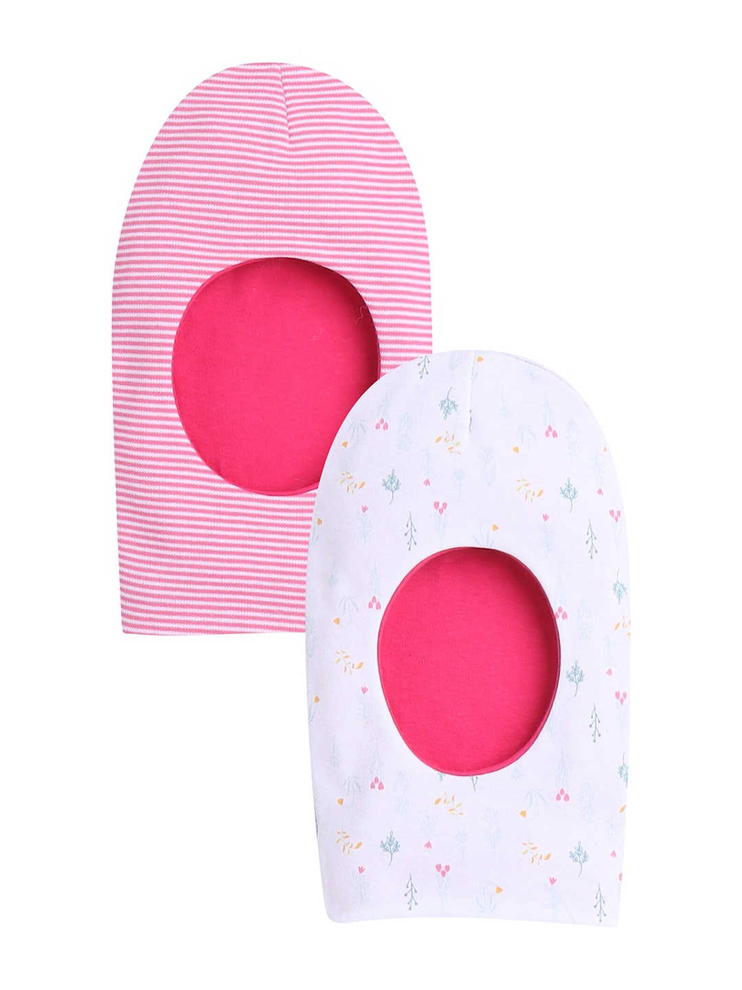 

BUMZEE Girls White & Pink Pack of 2 Printed Reversible Monkey Cap