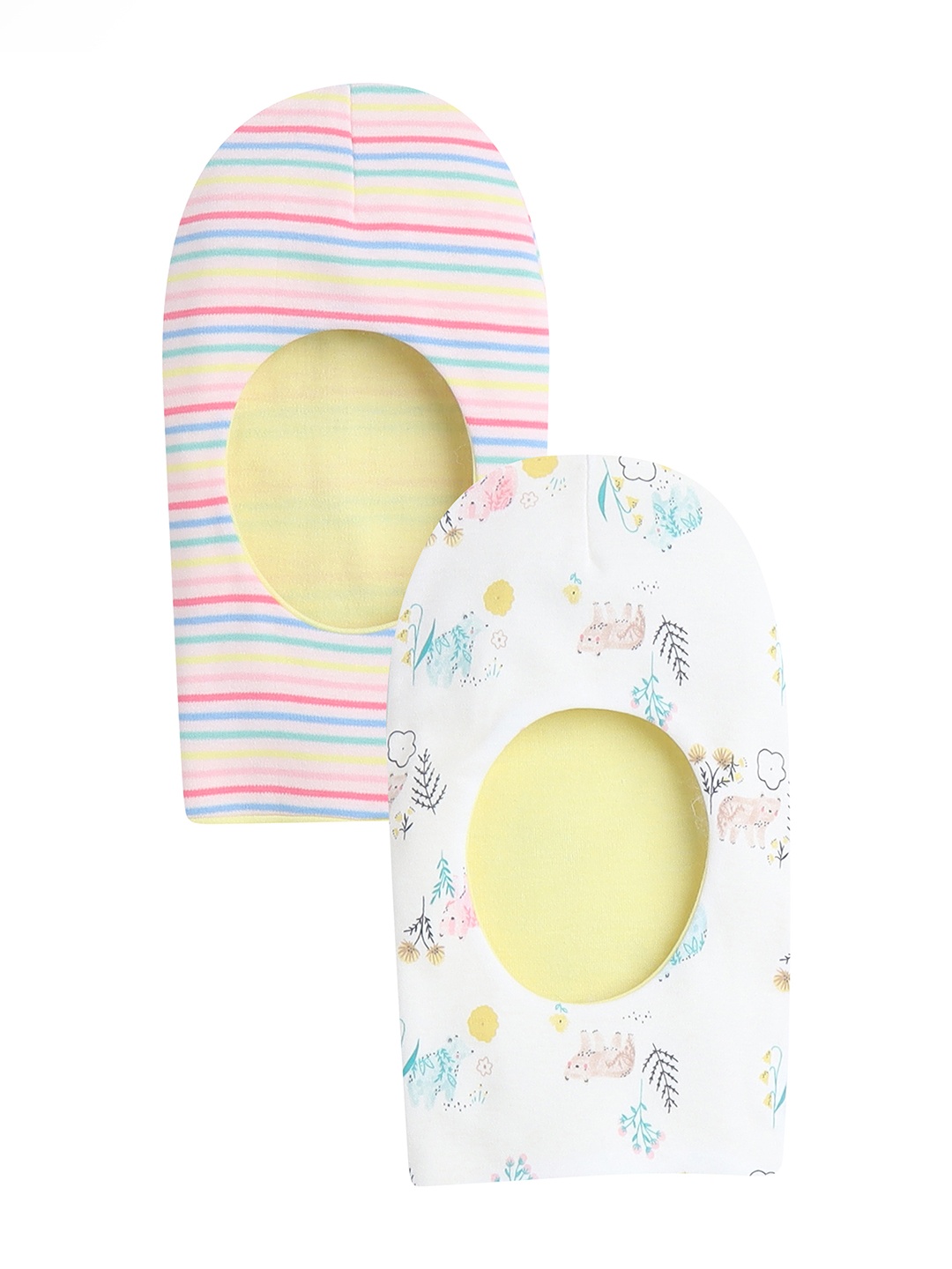 

BUMZEE Girls Yellow & White Pack of 2 Printed Reversible Monkey Cap