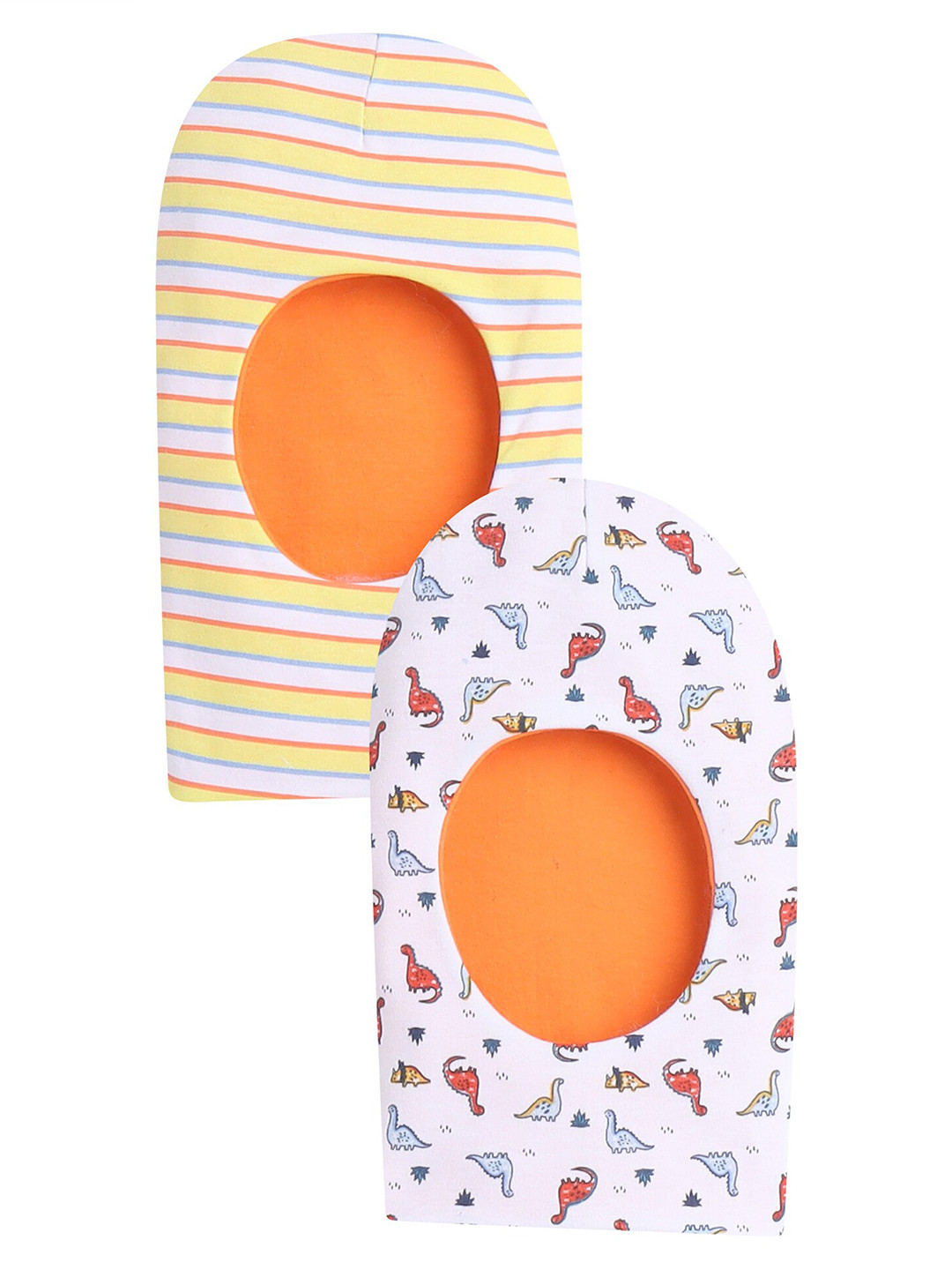 

BUMZEE Boys Orange & White Pack of 2 Printed Reversible Monkey Cap