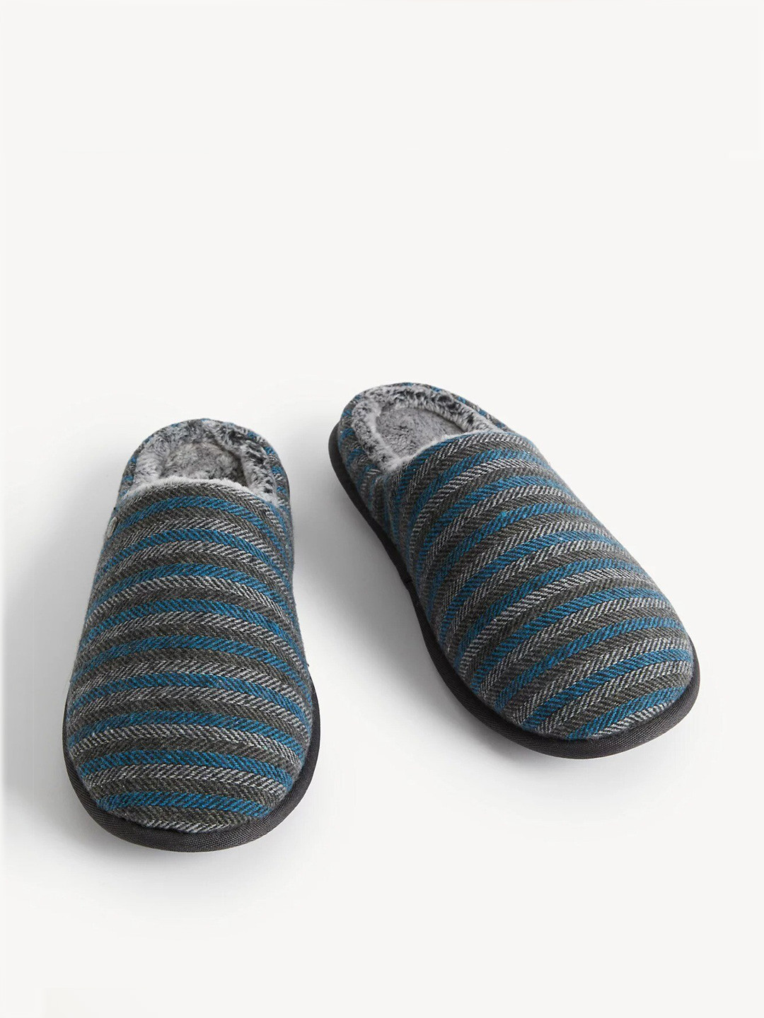 

Marks & Spencer Men Green & Grey Striped Room Slippers