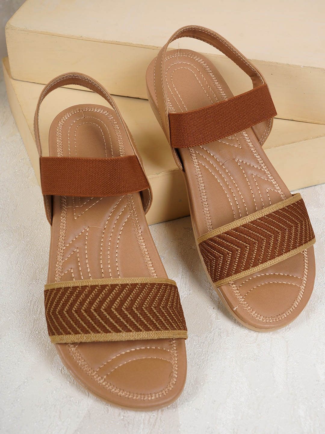 

Style Shoes Men Beige & Brown Open Toe Flats with Laser Cuts