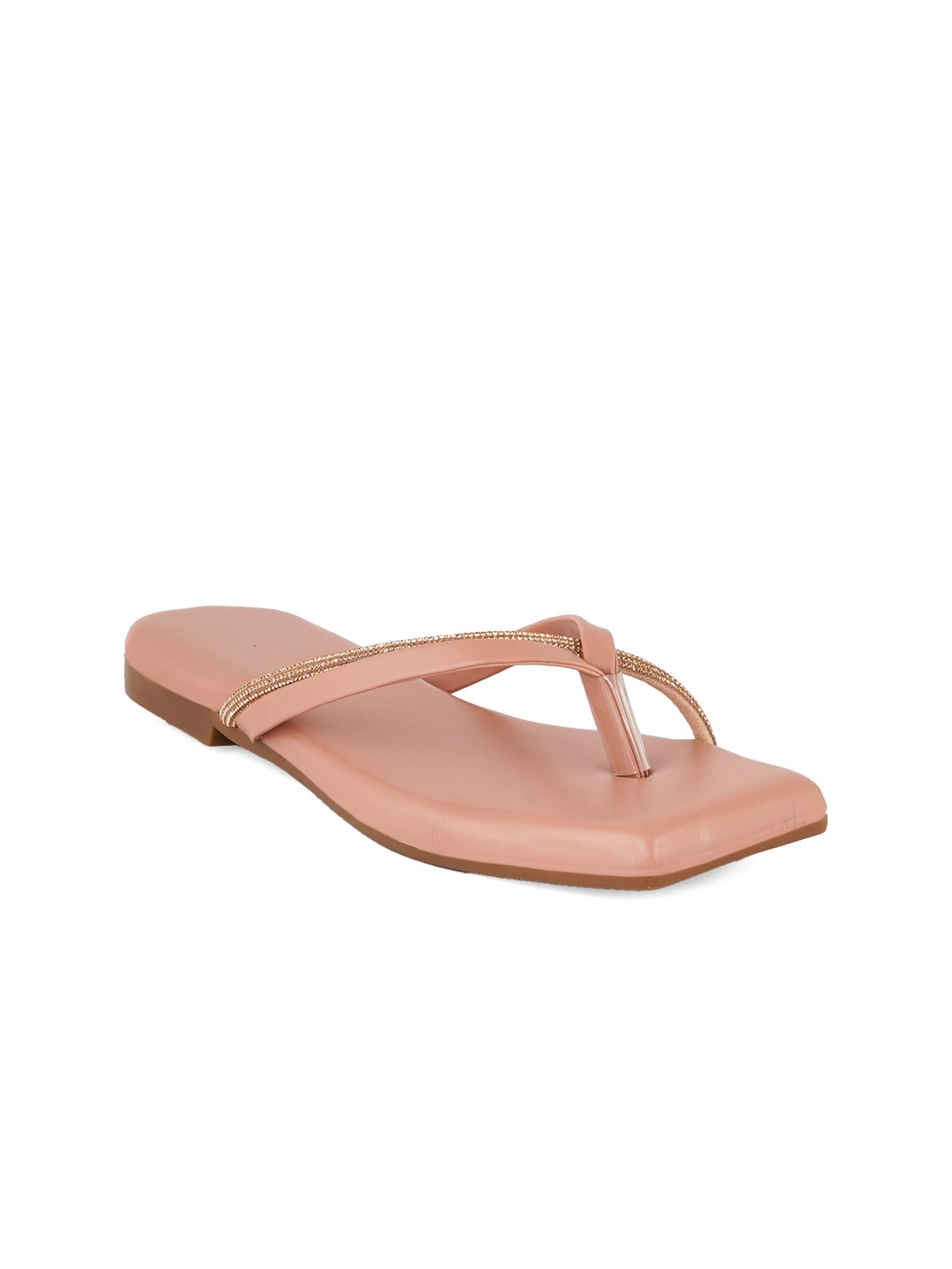 

Style Shoes Men Peach-Coloured T-Strap Flats with Bows