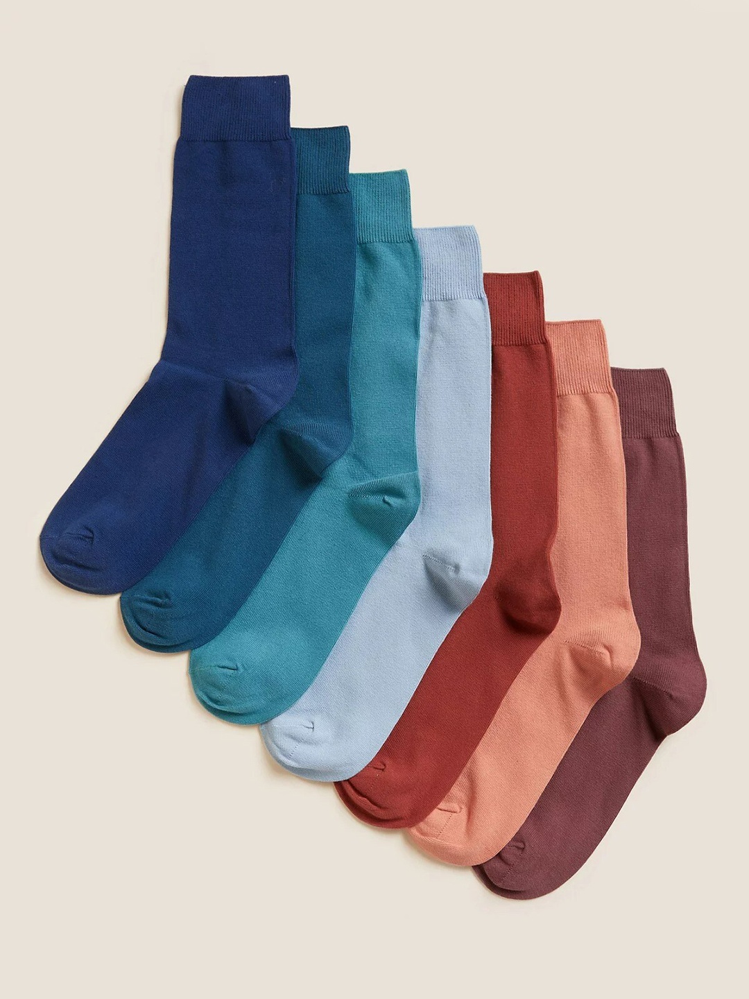 

Marks & Spencer Men Pack Of 7 Cotton Solid Calf-Length Socks, Blue