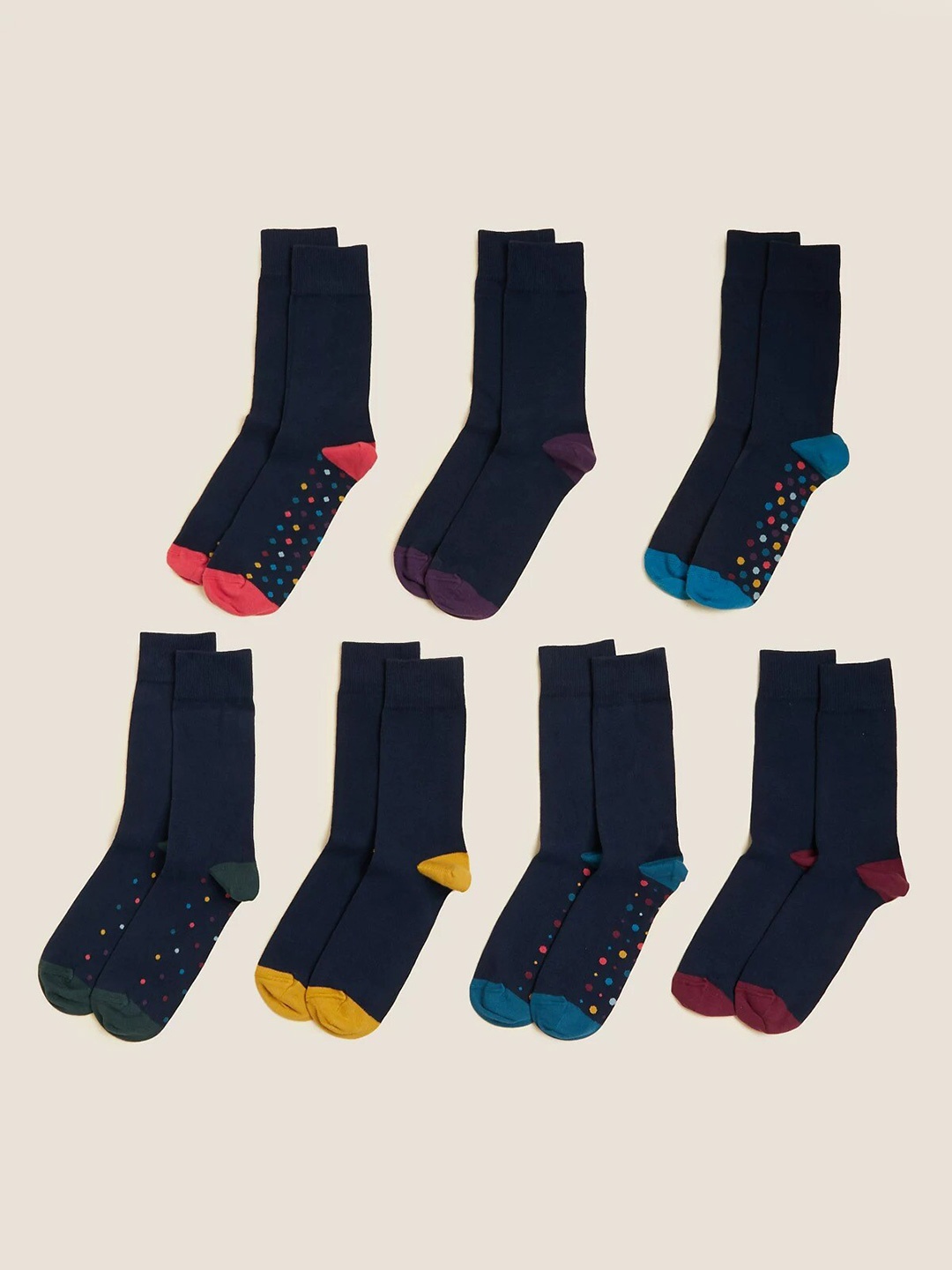 

Marks & Spencer Men Pack Of 7 Cotton Patterned Above Ankle-Length Socks, Black