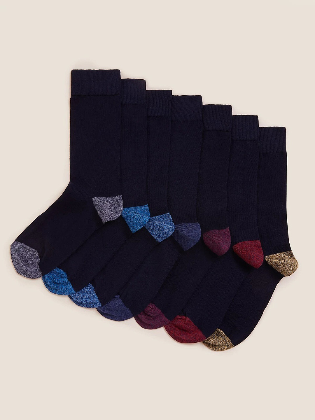 

Marks & Spencer Men Pack Of 7 Patterned Above Ankle-Length Socks, Black