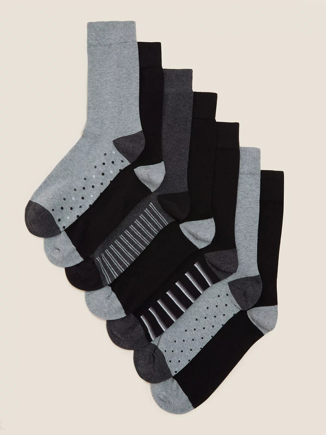 

Marks & Spencer Men Pack Of 7 Patterned Above Ankle Length Socks, Grey