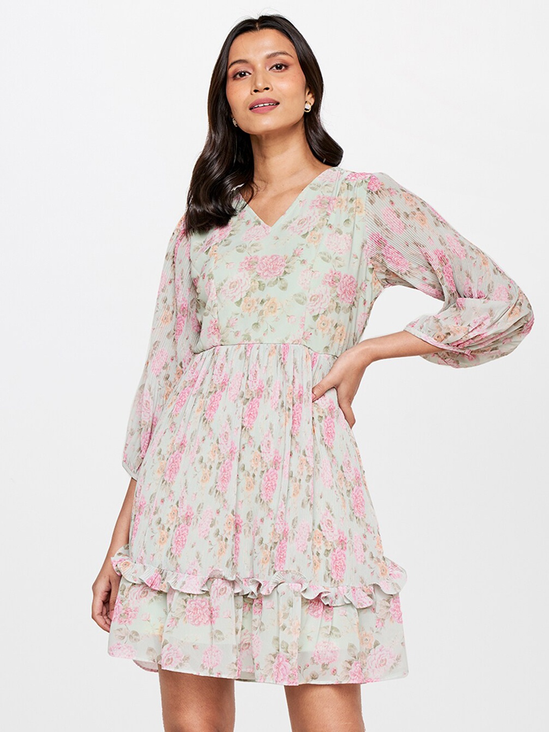 

AND Women Green & Pink Floral Printed Dress