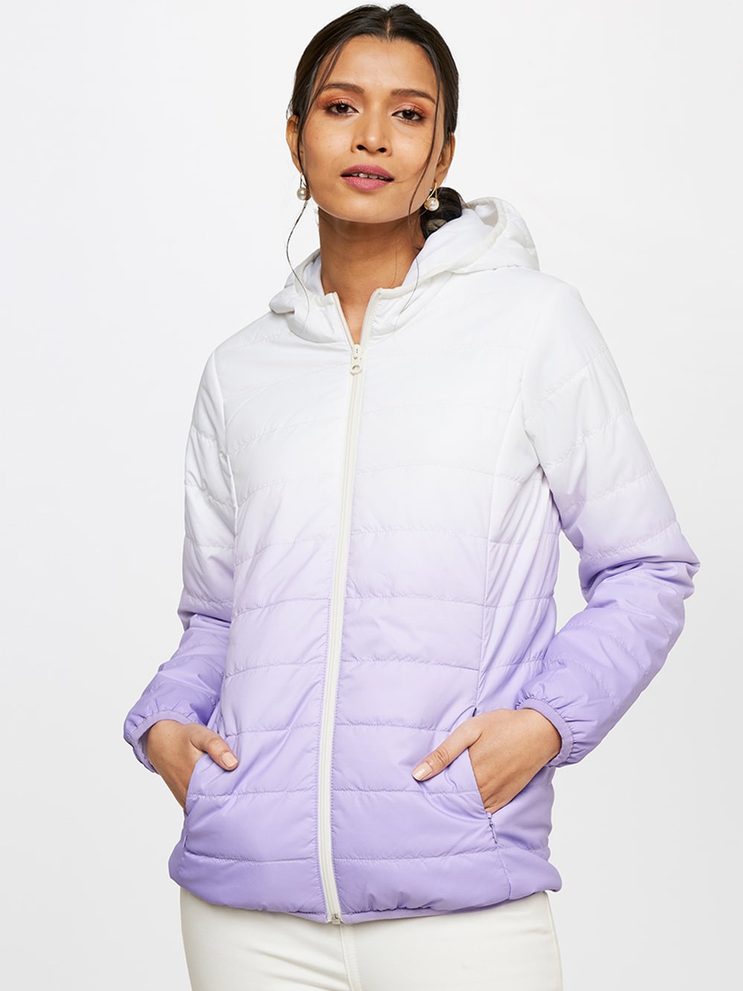 

AND Women White Purple Ombre Puffer Jacket