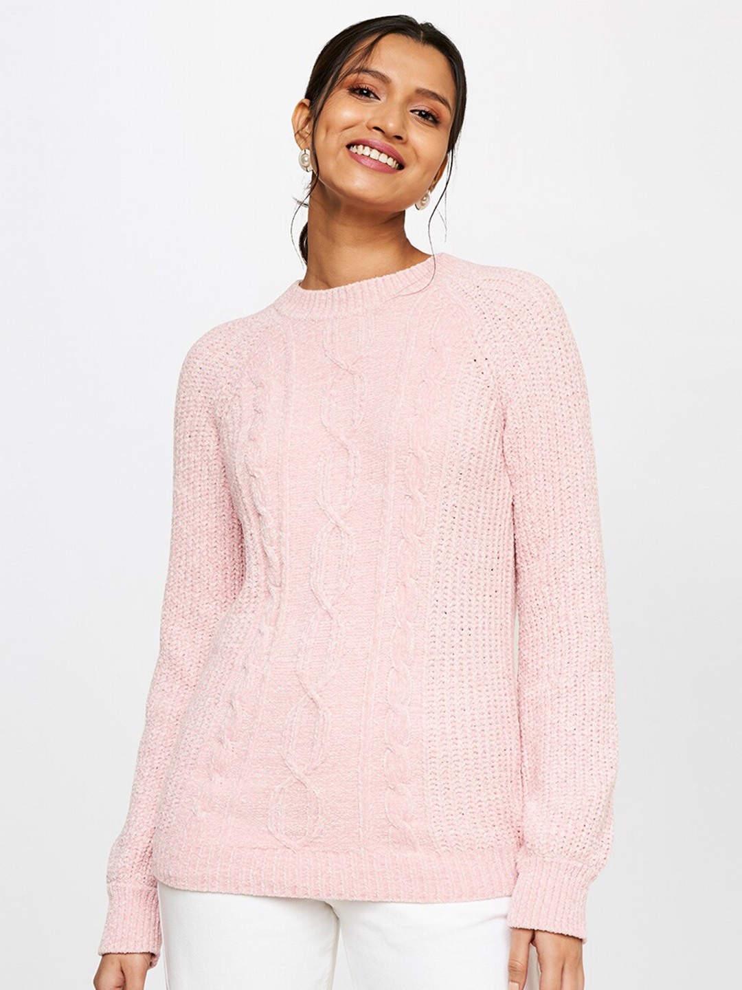 

AND Women Pink Cable Knit Pullover