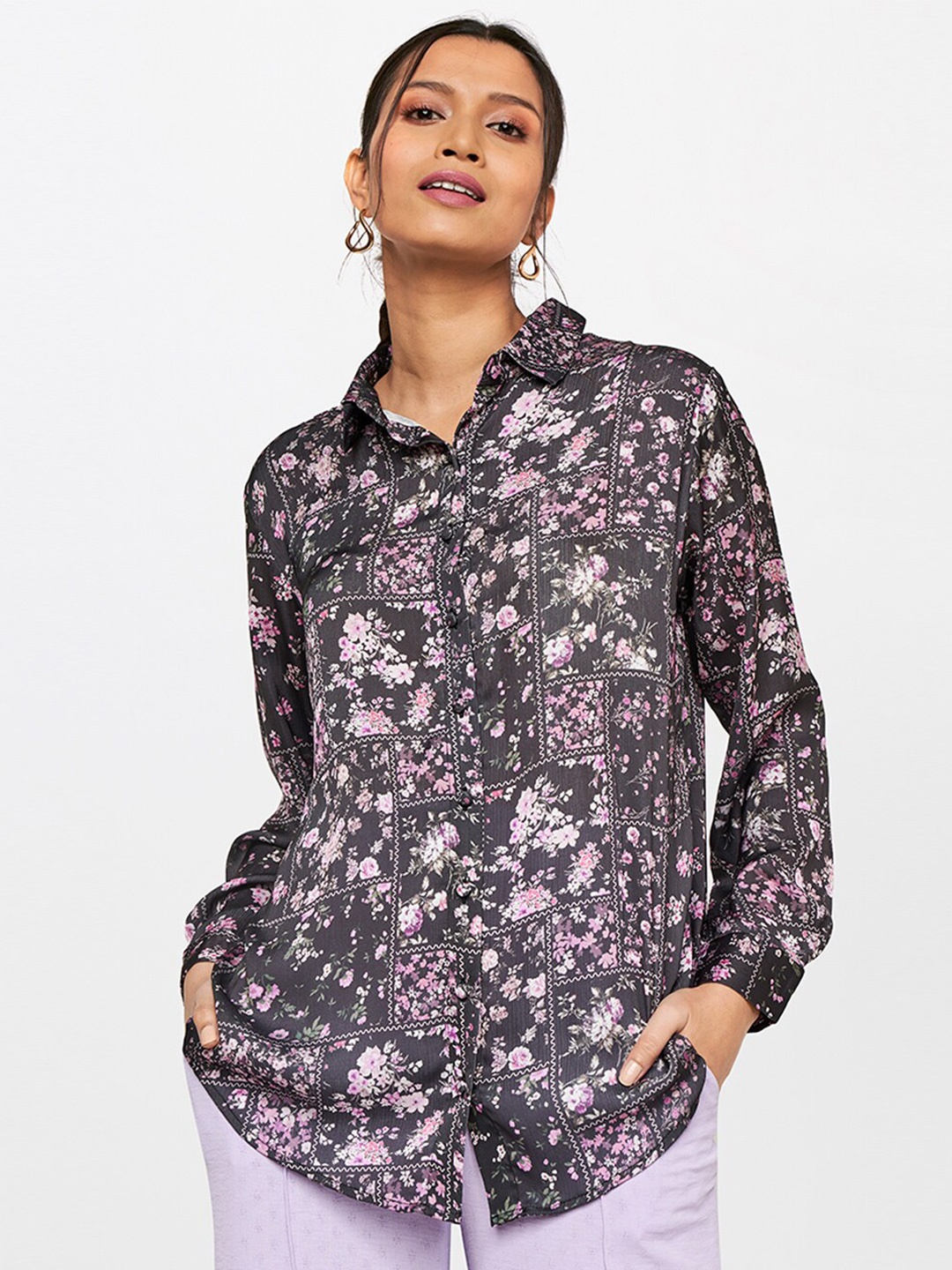 

AND Women Black Floral Printed Casual Shirt