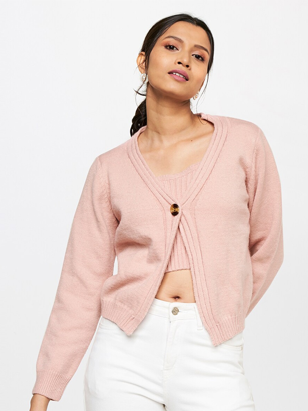 

AND Women Pink Solid Crop Top