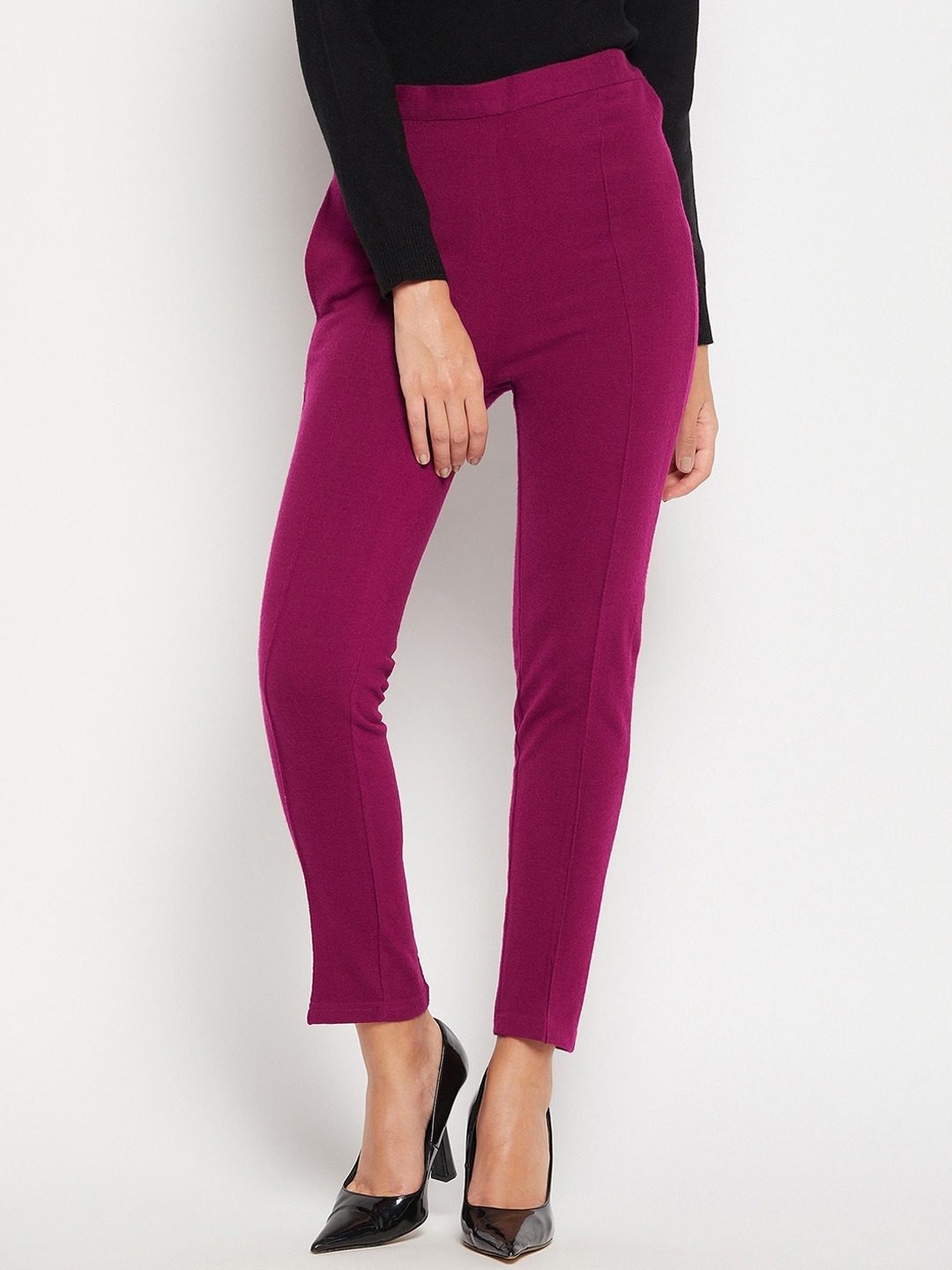 

Crozo By Cantabil Women Magenta Solid Ankle Length Leggings