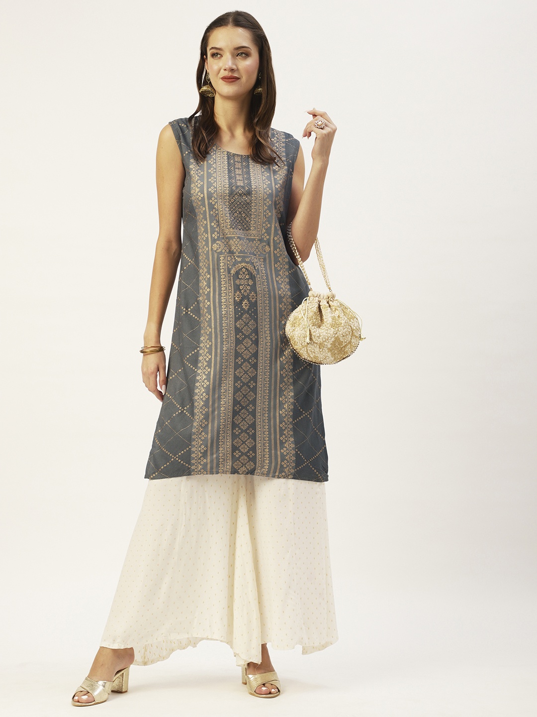 

Anubhutee Women Grey Geometric Kurta